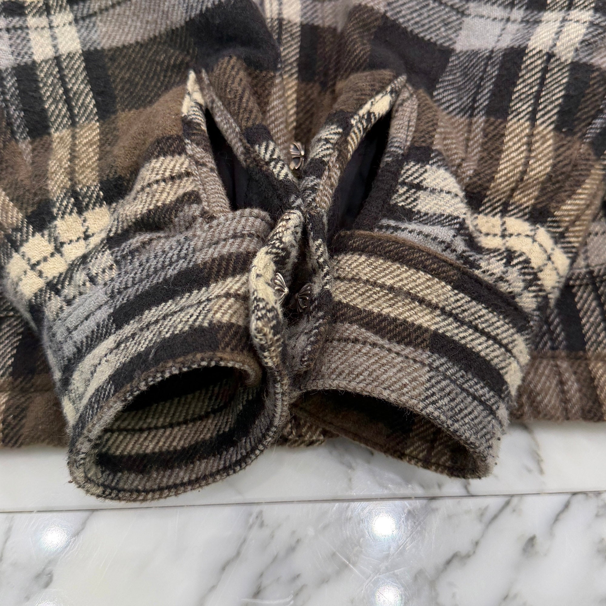 CHROME HEARTS Y NOT Fleece Boa Check Shirt Jacket Size L クロムハーツ ワイノット フリース 裏地ボア チェックシャツ ジャケット サイズL