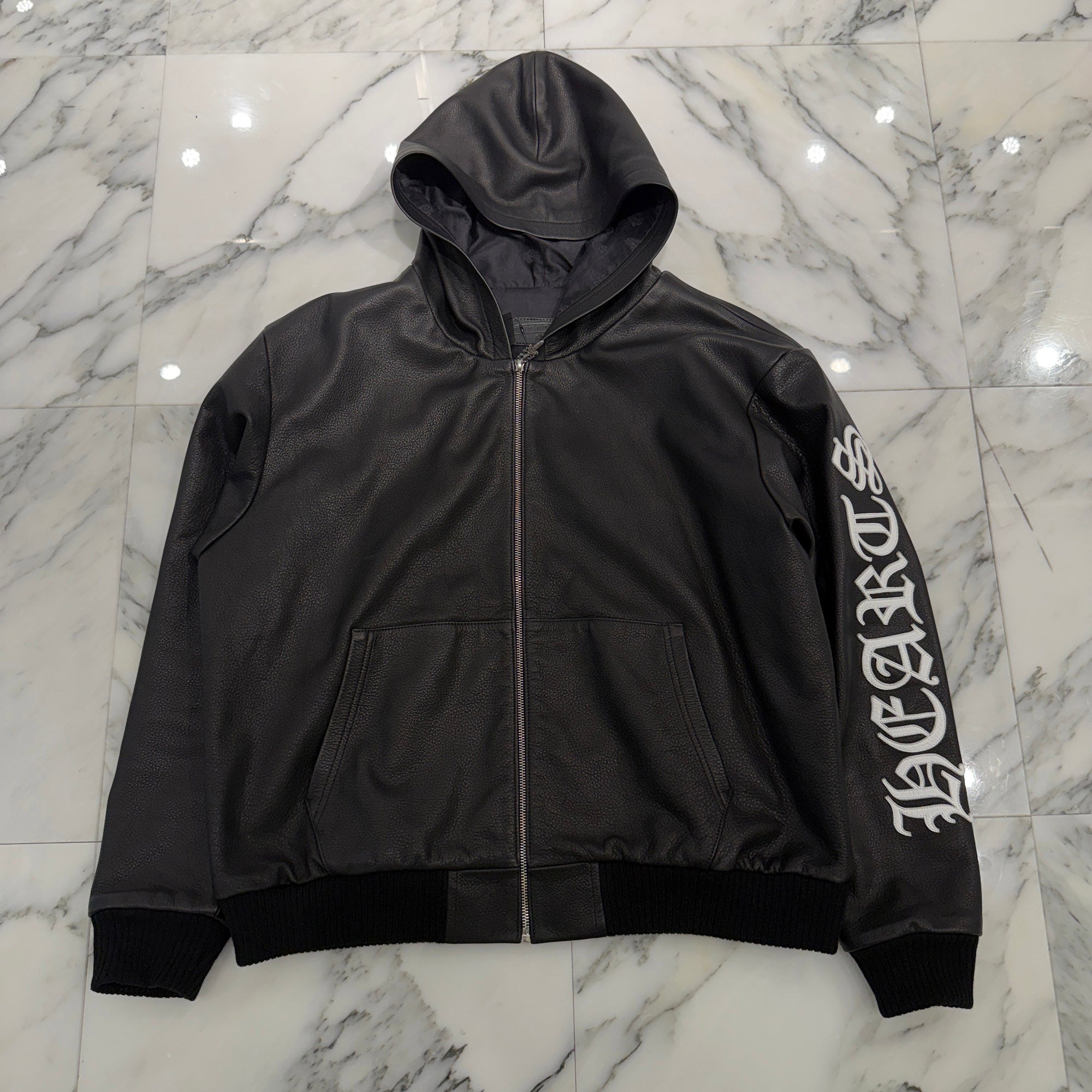 CHROME HEARTS Arm Logo Patch Leather Zip Up Hoodie Size S クロムハーツ アームロゴパッチ レザー ジップ アップ フーディー サイズS