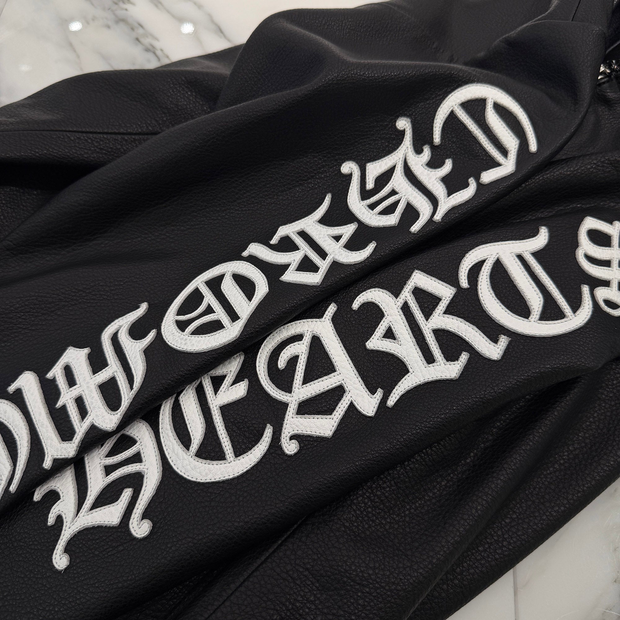 CHROME HEARTS Arm Logo Patch Leather Zip Up Hoodie Size S クロムハーツ アームロゴパッチ レザー ジップ アップ フーディー サイズS