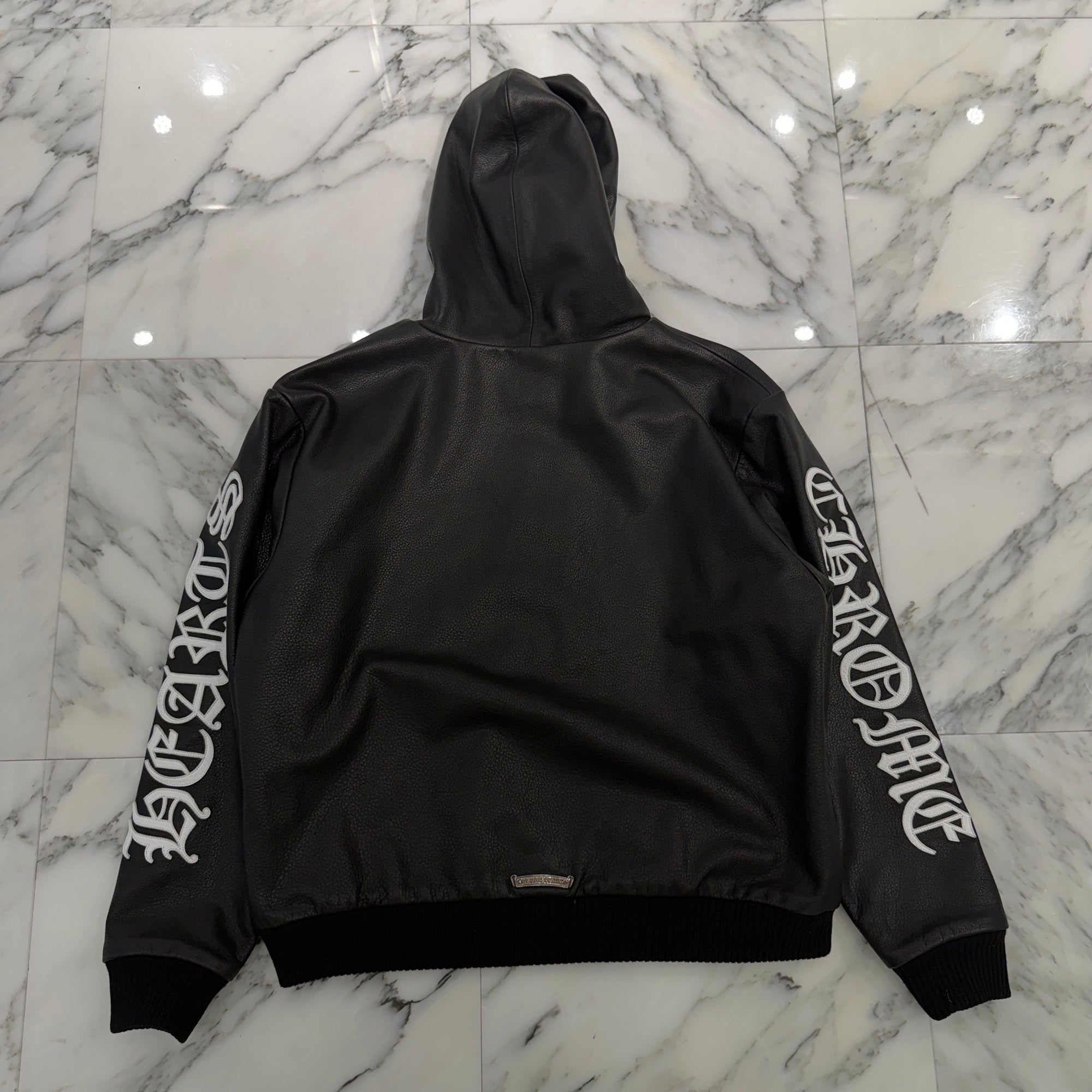 CHROME HEARTS Arm Logo Patch Leather Zip Up Hoodie Size S クロムハーツ アームロゴパッチ レザー ジップ アップ フーディー サイズS