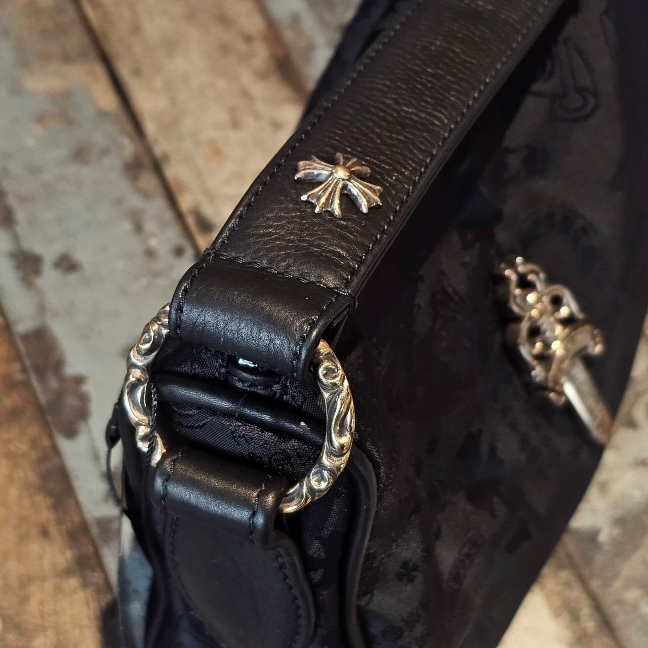CHROME HEARTS Stencil Pattern CHICKEN NUGGET Small Nylon Leather Shoulder Bag クロムハーツ ステンシル柄 チキンナゲット スモール ナイロンレザー切替 ショルダーバッグ