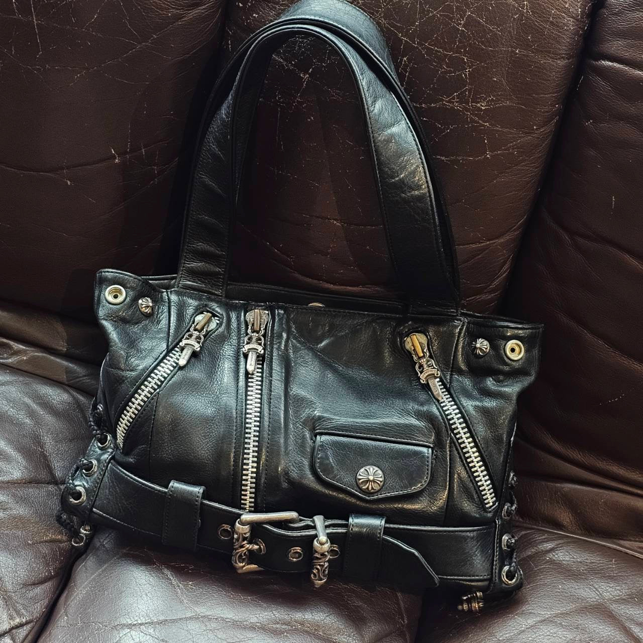 CHROME HEARTS JJ Dean Leather Riders Hand Bag クロムハーツ JJ ディーン レザー ライダース ハンドバッグ