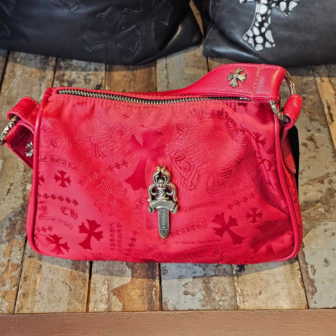 CHROME HEARTS Stencil Pattern CHICKEN NUGGET Small Nylon Leather Shoulder Bag クロムハーツ ステンシル柄 チキンナゲット スモール ナイロンレザー切替 ショルダーバッグ