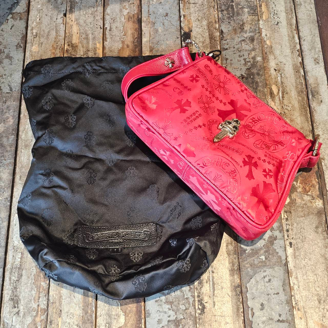 CHROME HEARTS Stencil Pattern CHICKEN NUGGET Small Nylon Leather Shoulder Bag クロムハーツ ステンシル柄 チキンナゲット スモール ナイロンレザー切替 ショルダーバッグ