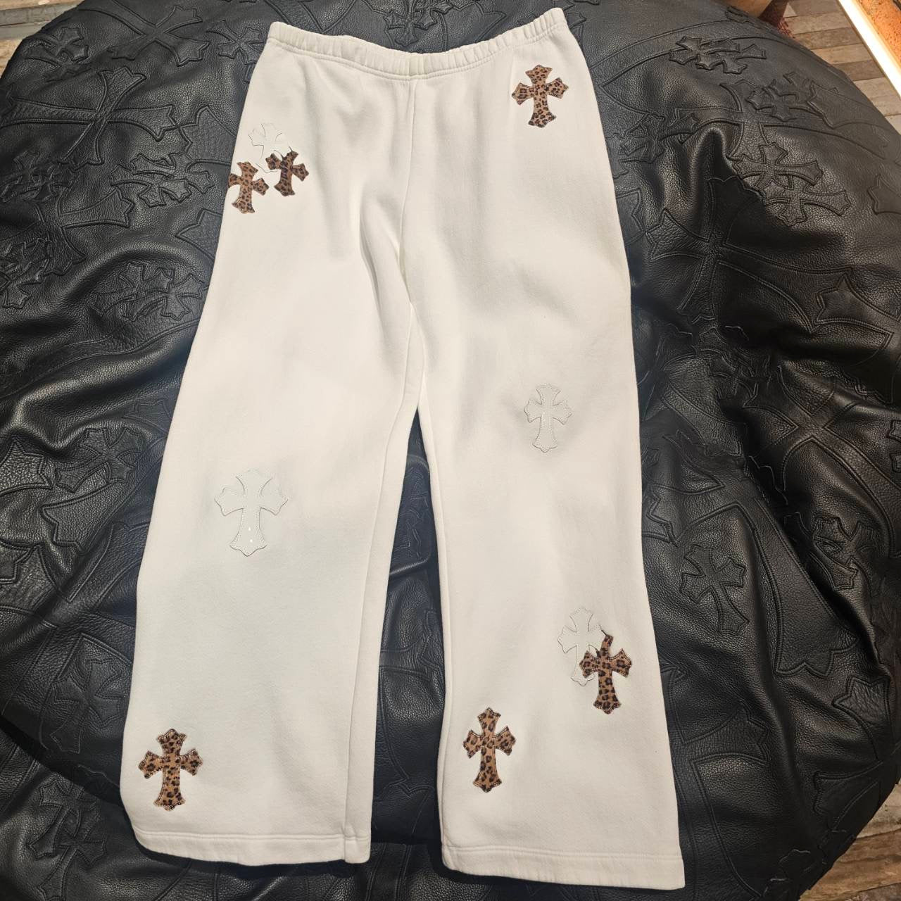 CHROME HEARTS Y NOT Multi Leather Cross Patch Sweat Long Pants Size L クロムハーツ ワイノット マルチレザークロスパッチ スウェットロングパンツ サイズL