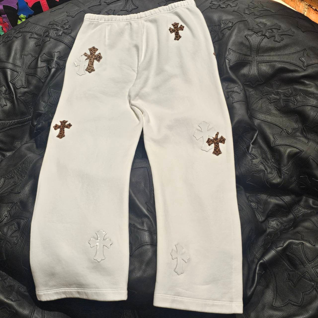 CHROME HEARTS Y NOT Multi Leather Cross Patch Sweat Long Pants Size L クロムハーツ ワイノット マルチレザークロスパッチ スウェットロングパンツ サイズL