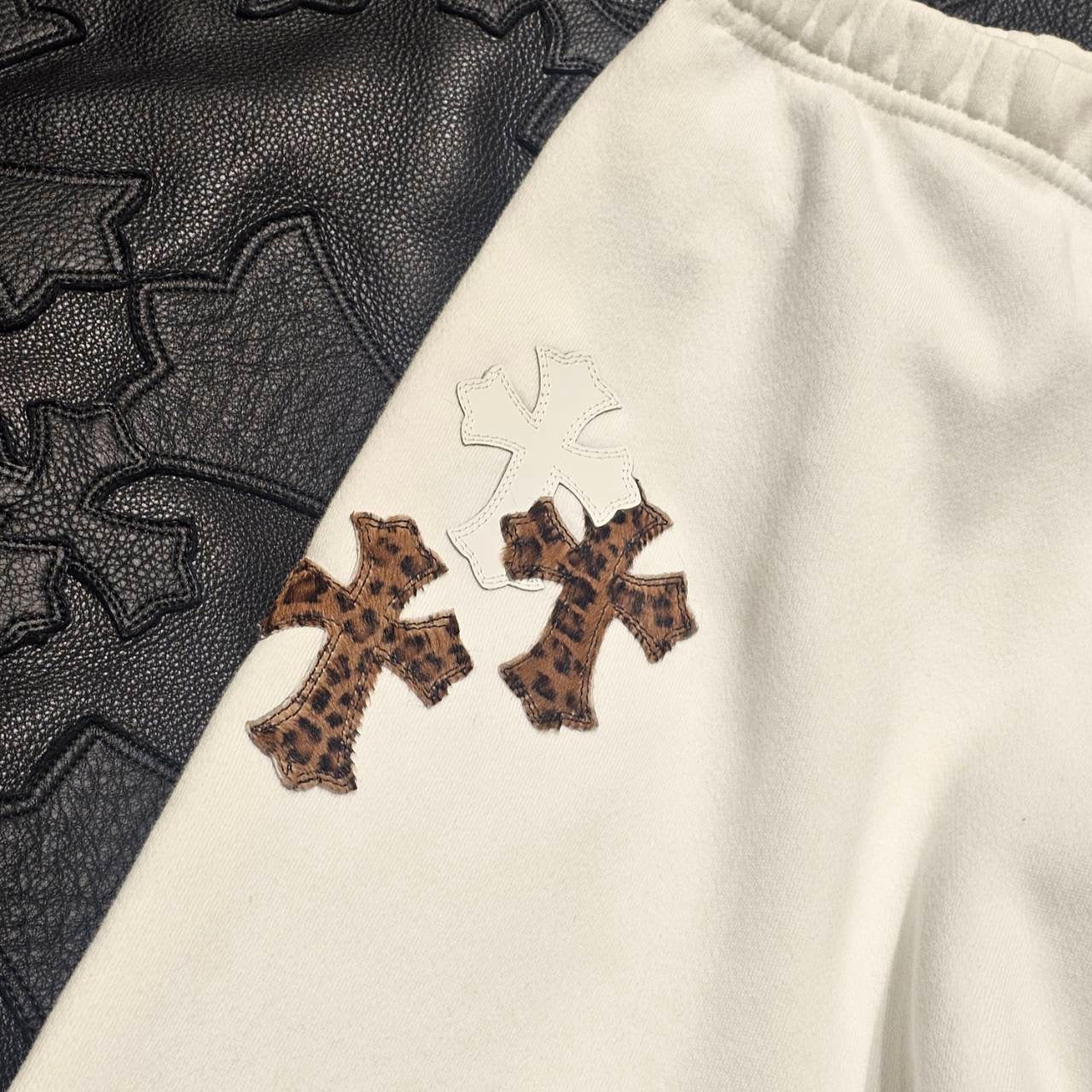 CHROME HEARTS Y NOT Multi Leather Cross Patch Sweat Long Pants Size L クロムハーツ ワイノット マルチレザークロスパッチ スウェットロングパンツ サイズL