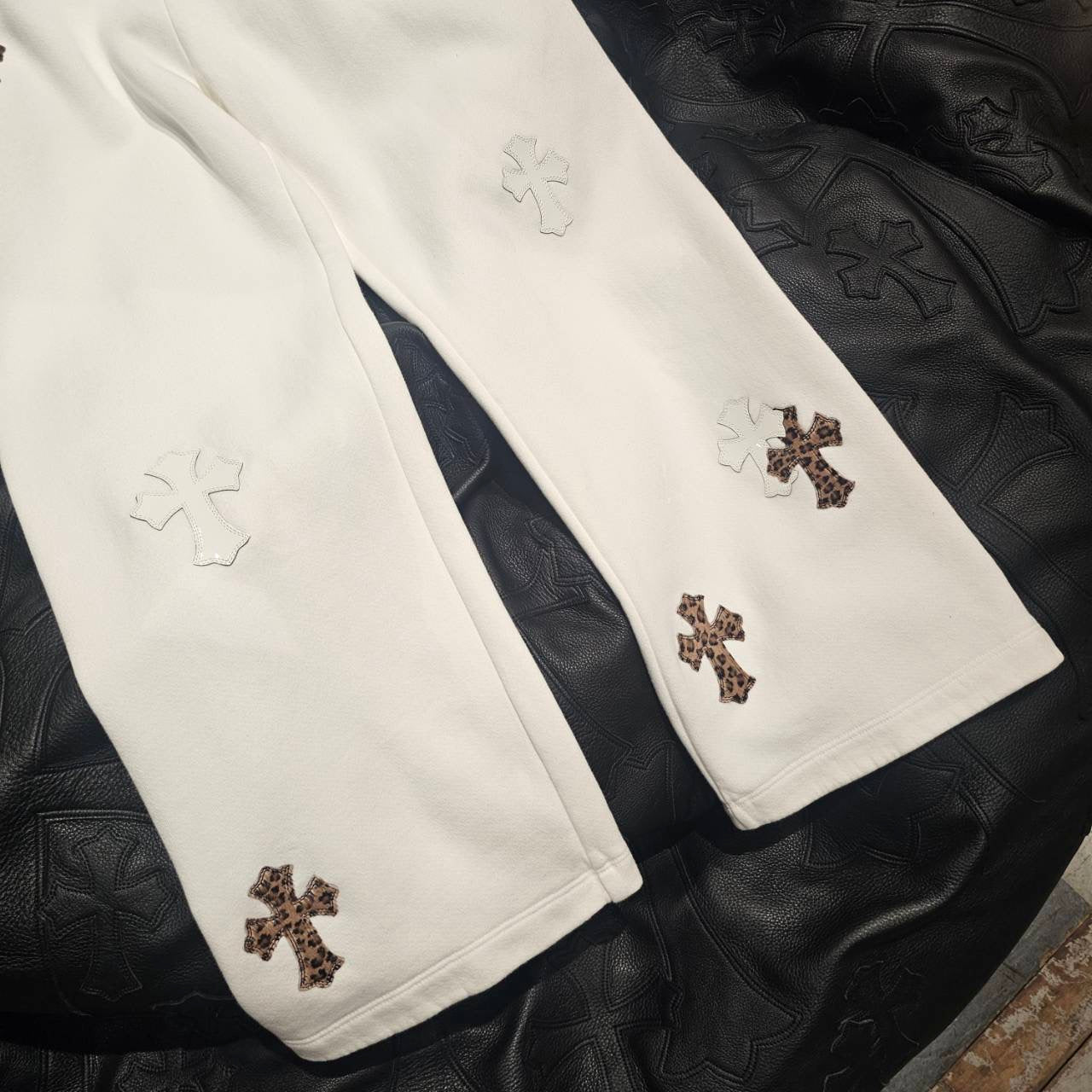 CHROME HEARTS Y NOT Multi Leather Cross Patch Sweat Long Pants Size L クロムハーツ ワイノット マルチレザークロスパッチ スウェットロングパンツ サイズL