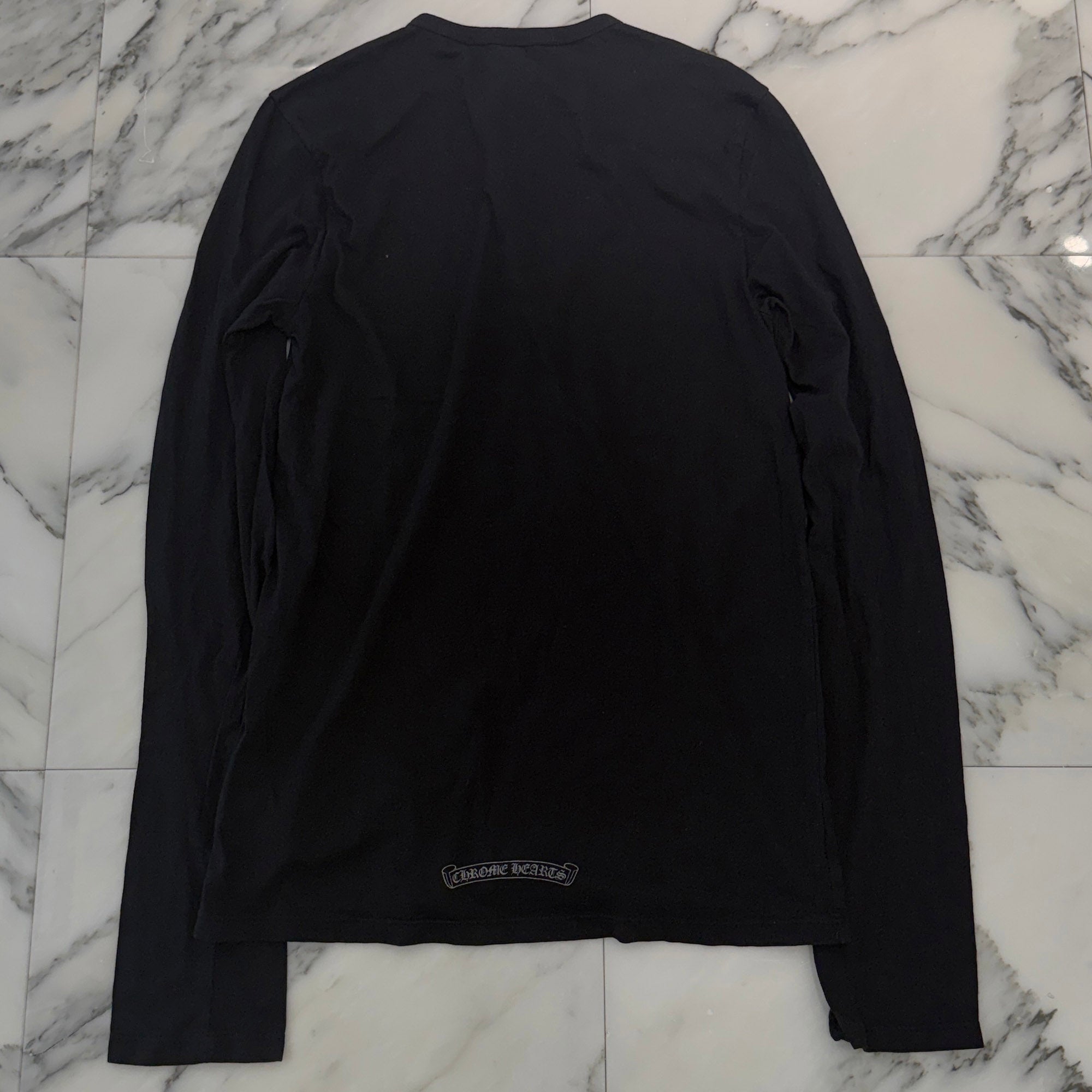 CHROME HEARTS Cross Ball Button CH Cross Print Henry Neck Long Sleeve Tee Size S クロムハーツ クロスボールボタン CHクロス プリント ヘンリーネック ロングスリーブ Tシャツ サイズS