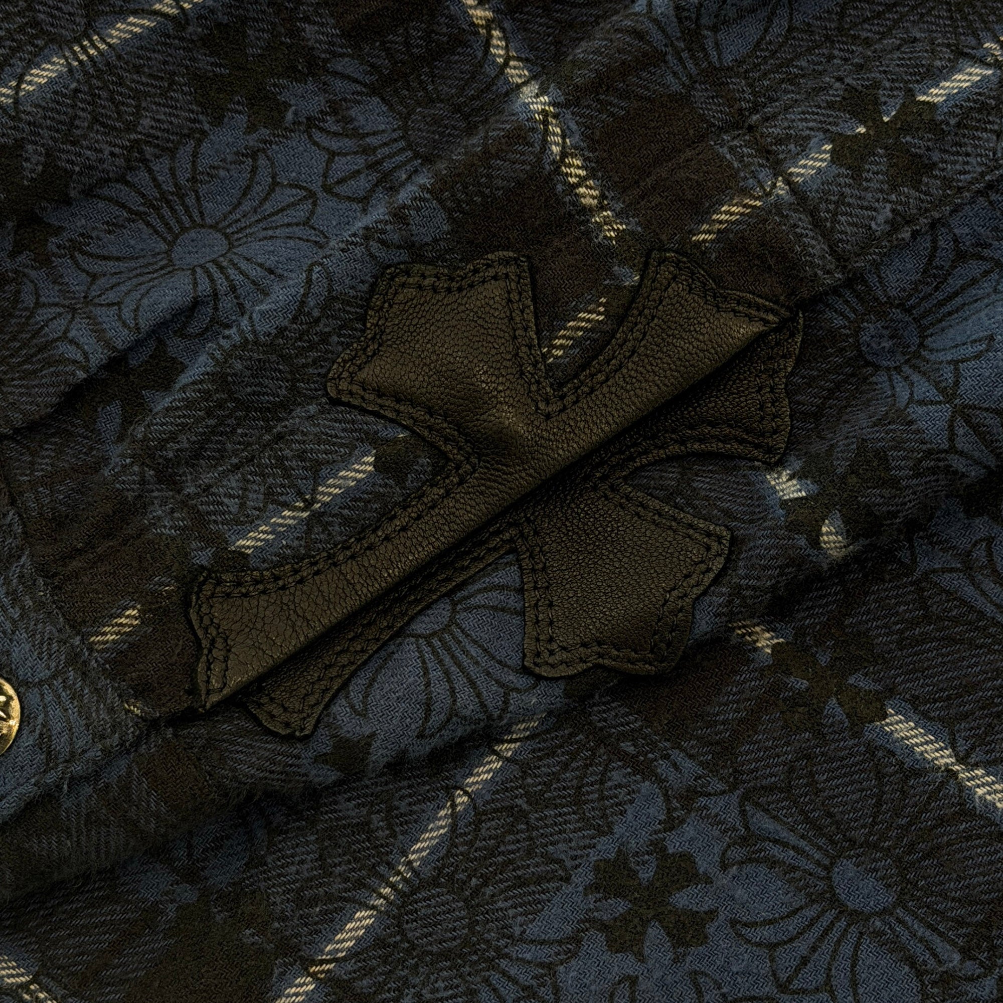 CHROME HEARTS Loose Ends Cross Leather Patch Check Shirt Size XL クロムハーツ ルーズエンド クロスレザーパッチ チェック シャツ サイズXL
