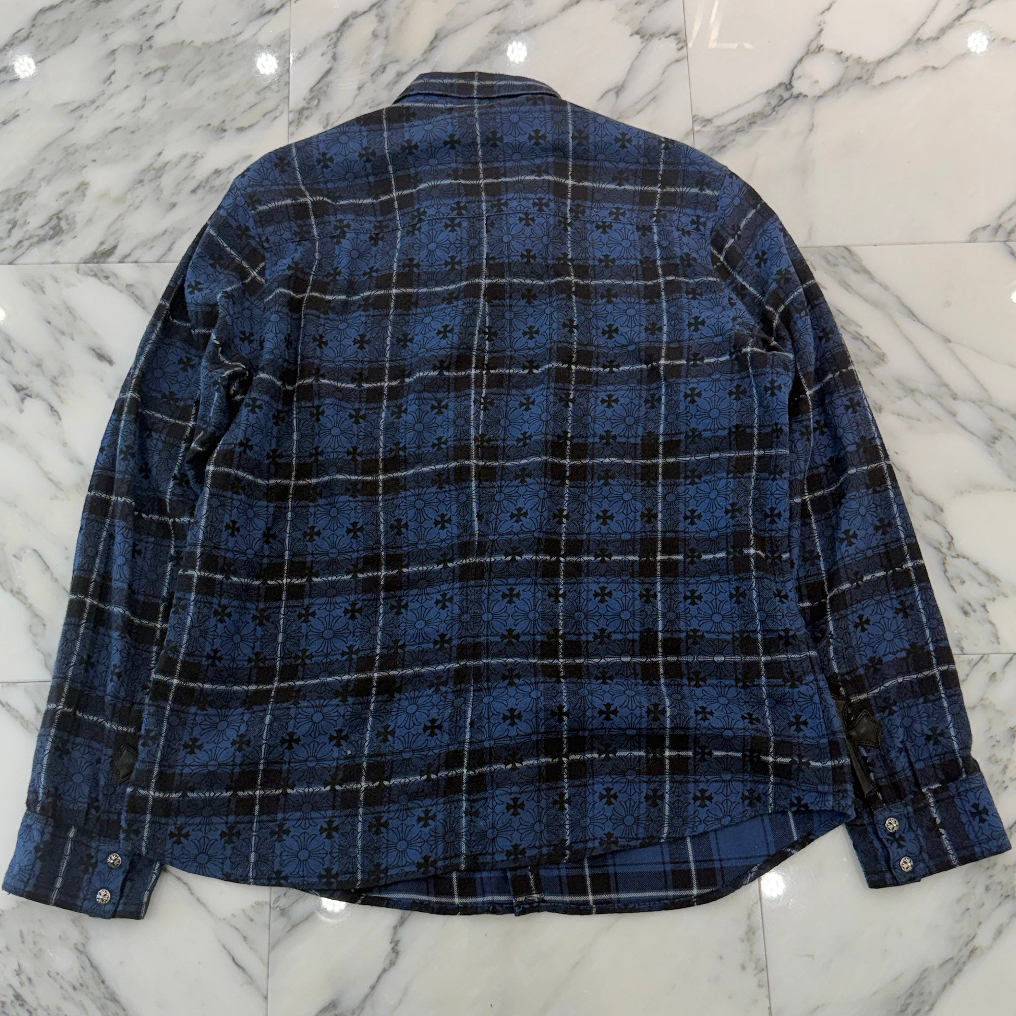 CHROME HEARTS Loose Ends Cross Leather Patch Check Shirt Size XL クロムハーツ ルーズエンド クロスレザーパッチ チェック シャツ サイズXL