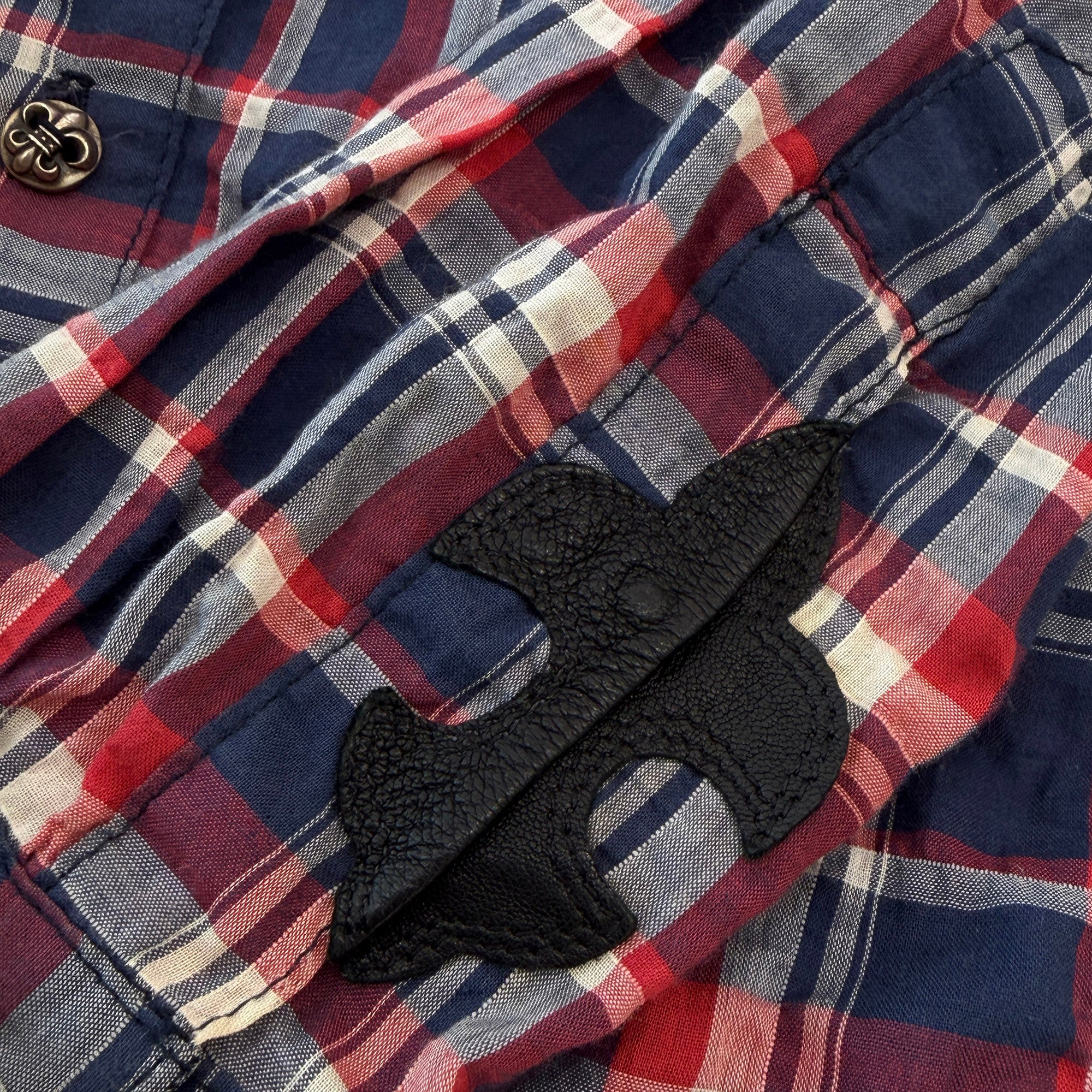 CHROME HEARTS BS Flare Button Flare Leather Patch Check Shirt Size SM クロムハーツ BSフレアボタン フレアレザーパッチ チェックシャツ サイズSM