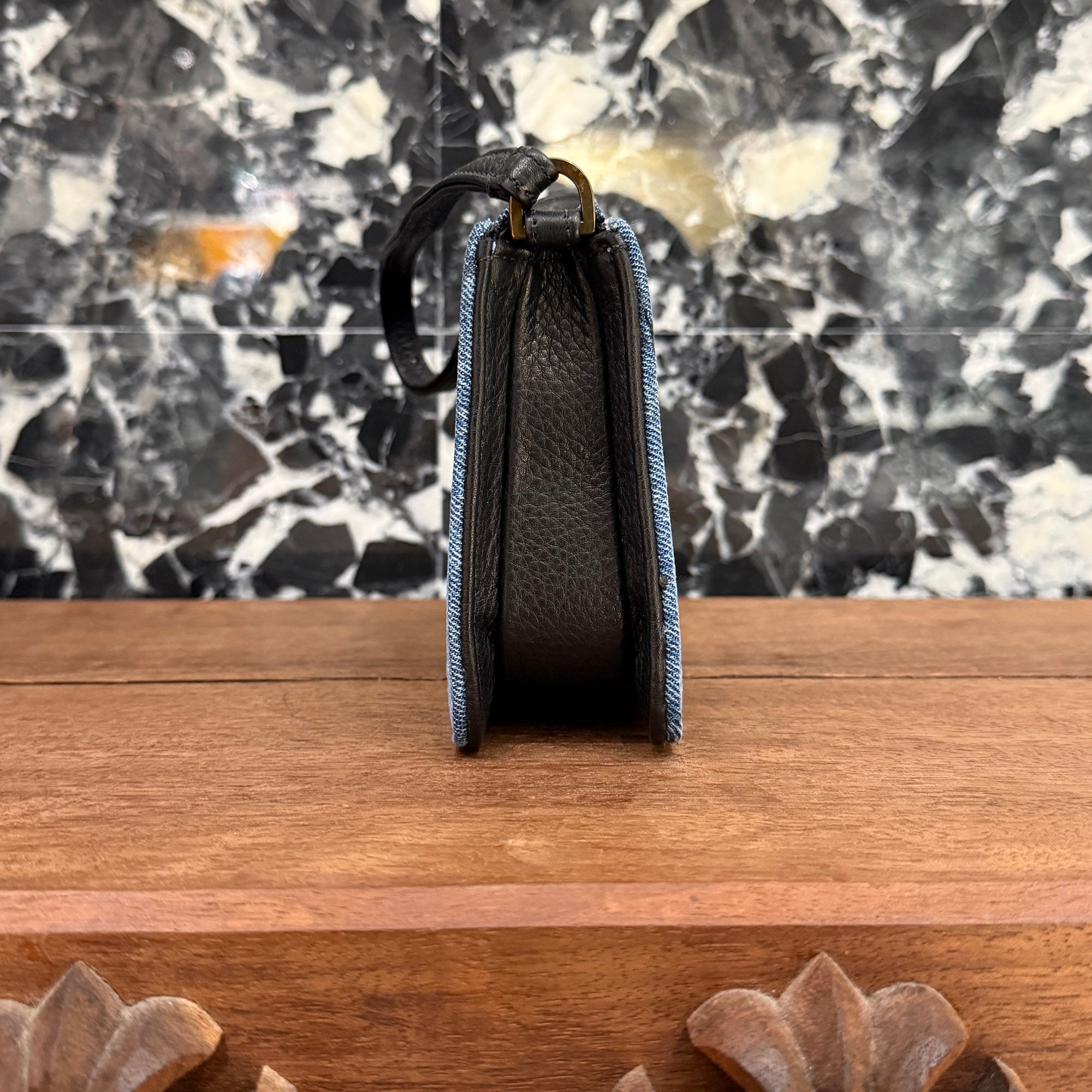 CHROME HEARTS The Night 3 Cemetery Cross Leather Patch Denim Hand Bag クロムハーツ ザ・ナイト 3セメタリークロスレザーパッチ デニム ハンドバッグ