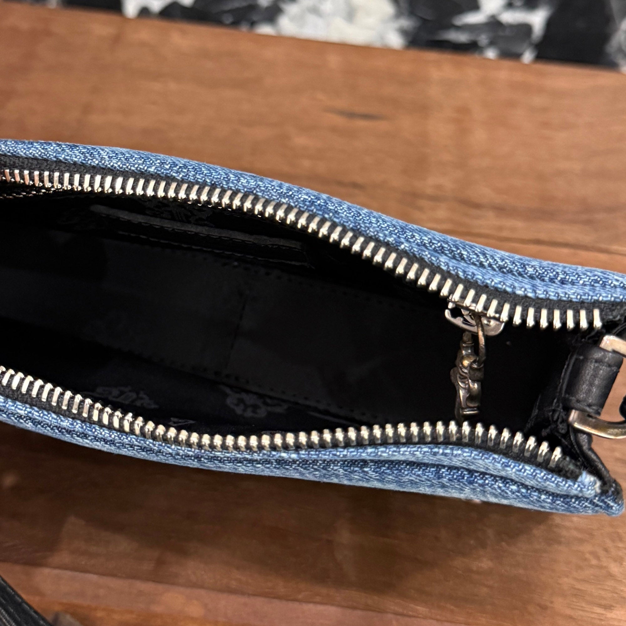 CHROME HEARTS The Night 3 Cemetery Cross Leather Patch Denim Hand Bag クロムハーツ ザ・ナイト 3セメタリークロスレザーパッチ デニム ハンドバッグ