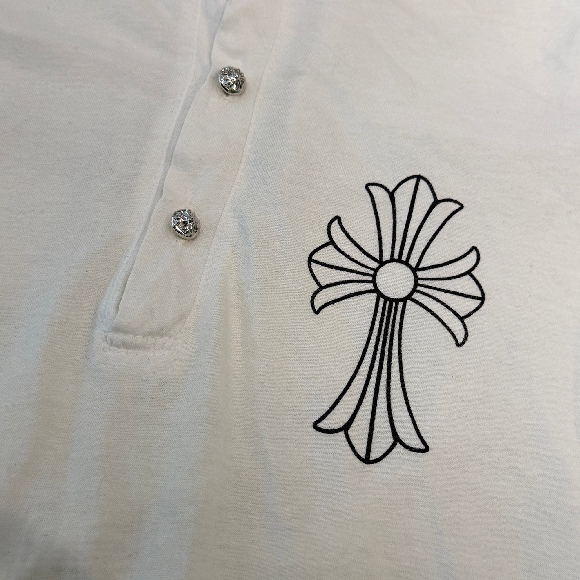 CHROME HEARTS Cross Ball Button CH Cross Print Henry Neck Long Sleeve Tee Size S クロムハーツ クロスボールボタン CHクロス プリント ヘンリーネック ロングスリーブ Tシャツ サイズS