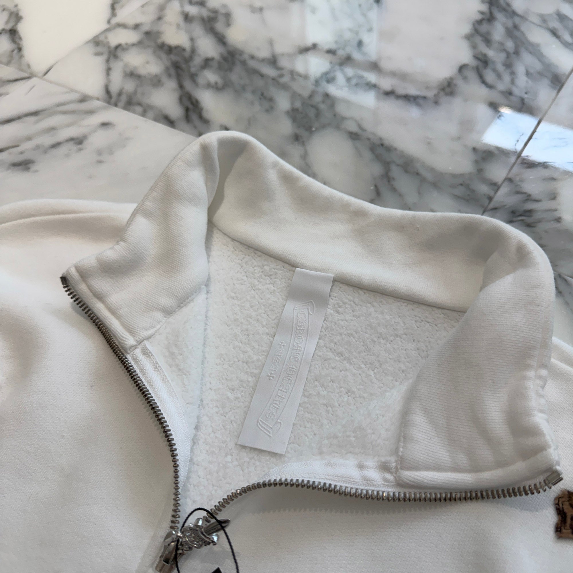 CHROME HEARTS Y NOT Multi Leather Cross Patch Half Zip Sweatshirt Size XS クロムハーツ ワイノット マルチレザークロスパッチ ハーフジップ スウェットシャツ サイズXS