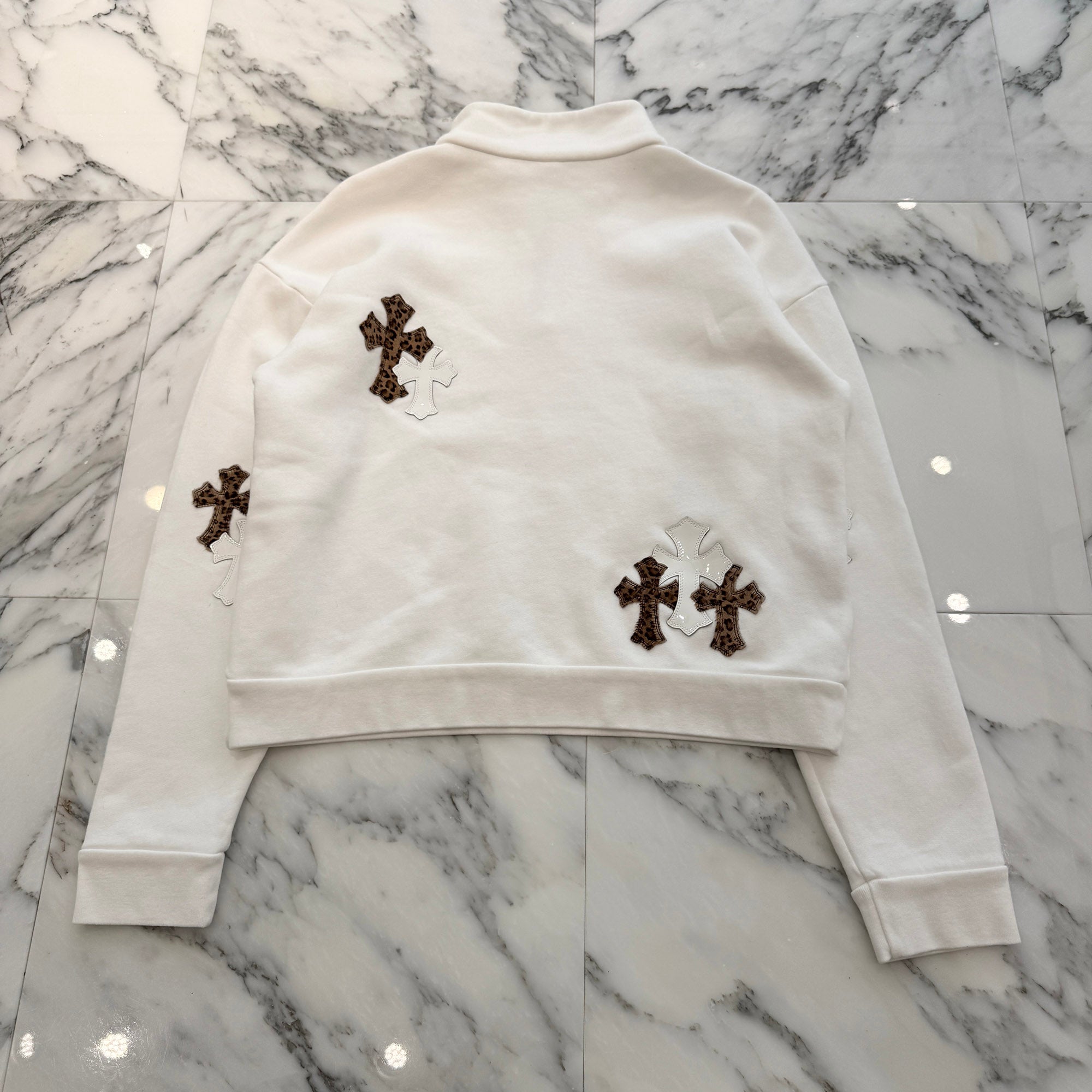 CHROME HEARTS Y NOT Multi Leather Cross Patch Half Zip Sweatshirt Size XS クロムハーツ ワイノット マルチレザークロスパッチ ハーフジップ スウェットシャツ サイズXS