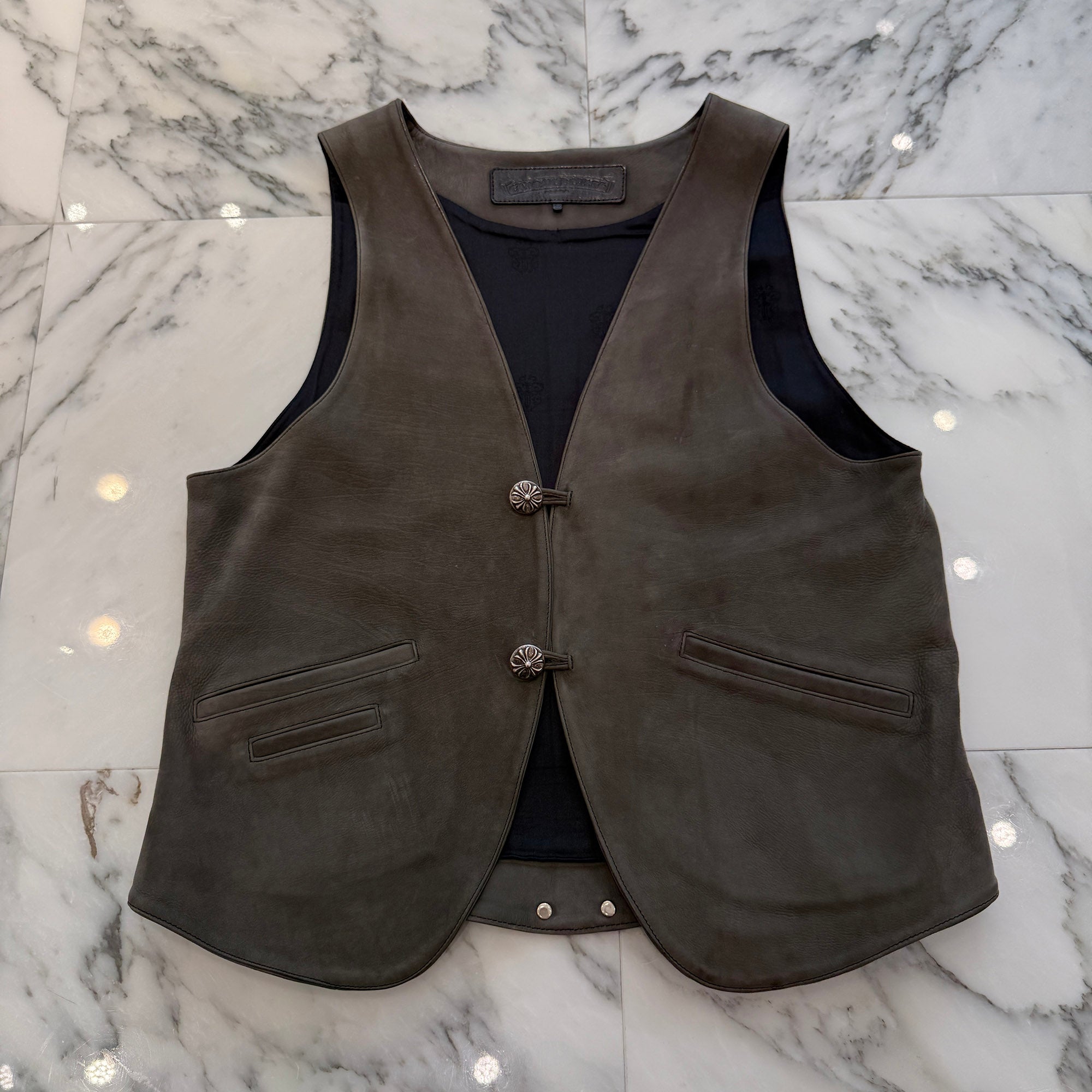 CHROME HEARTS Cross Ball Button Suede Leather Vest Size L クロムハーツ クロスボールボタン スエード レザー ベスト サイズL