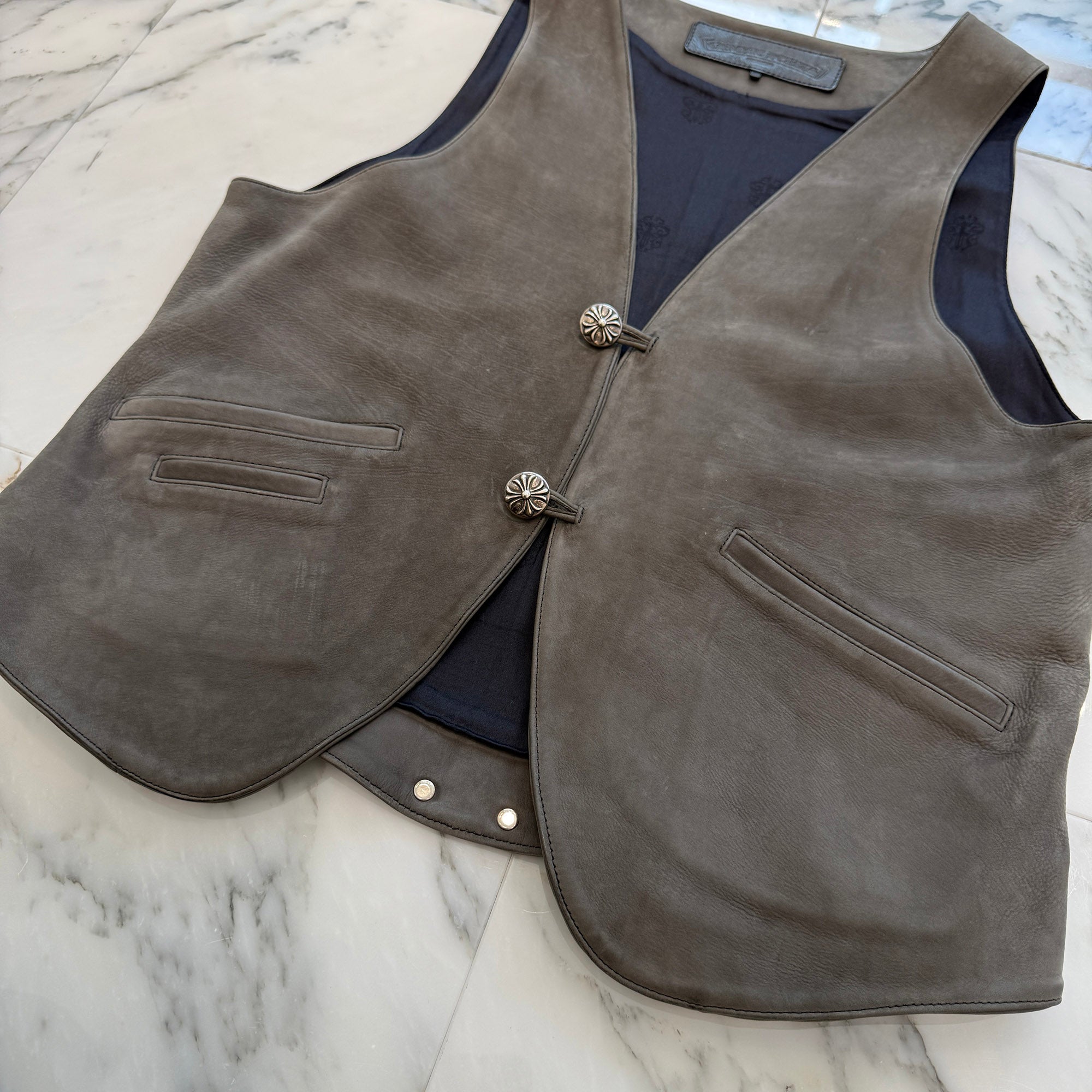 CHROME HEARTS Cross Ball Button Suede Leather Vest Size L クロムハーツ クロスボールボタン スエード レザー ベスト サイズL