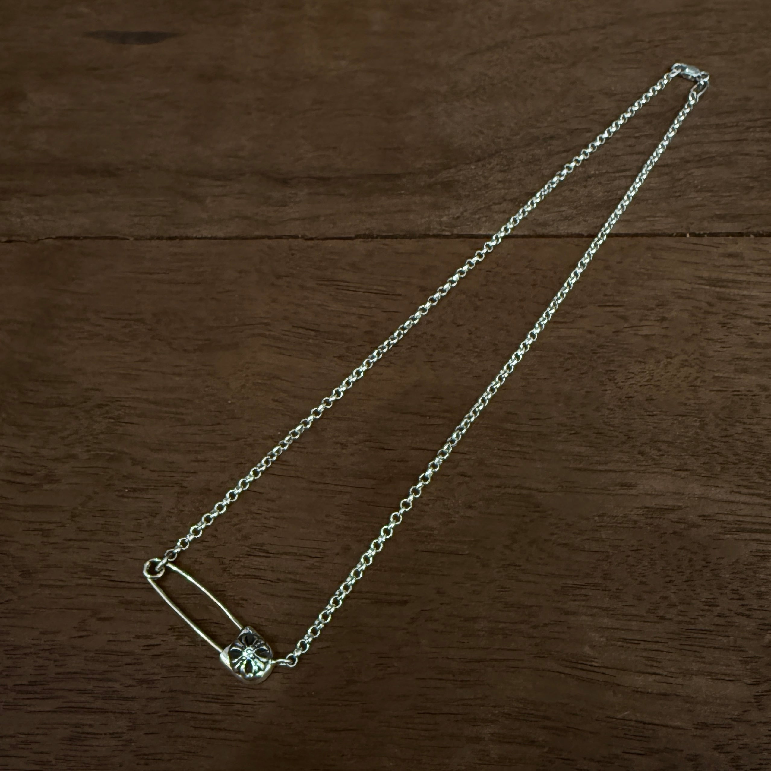 CHROME HEARTS Safety Pin Pendant Top 1 Diamond Roll Chain Necklace Size 16 Inch クロムハーツ セーフティピン 1ダイヤモンド ペンダントトップ ロールチェーン ネックレス サイズ16インチ