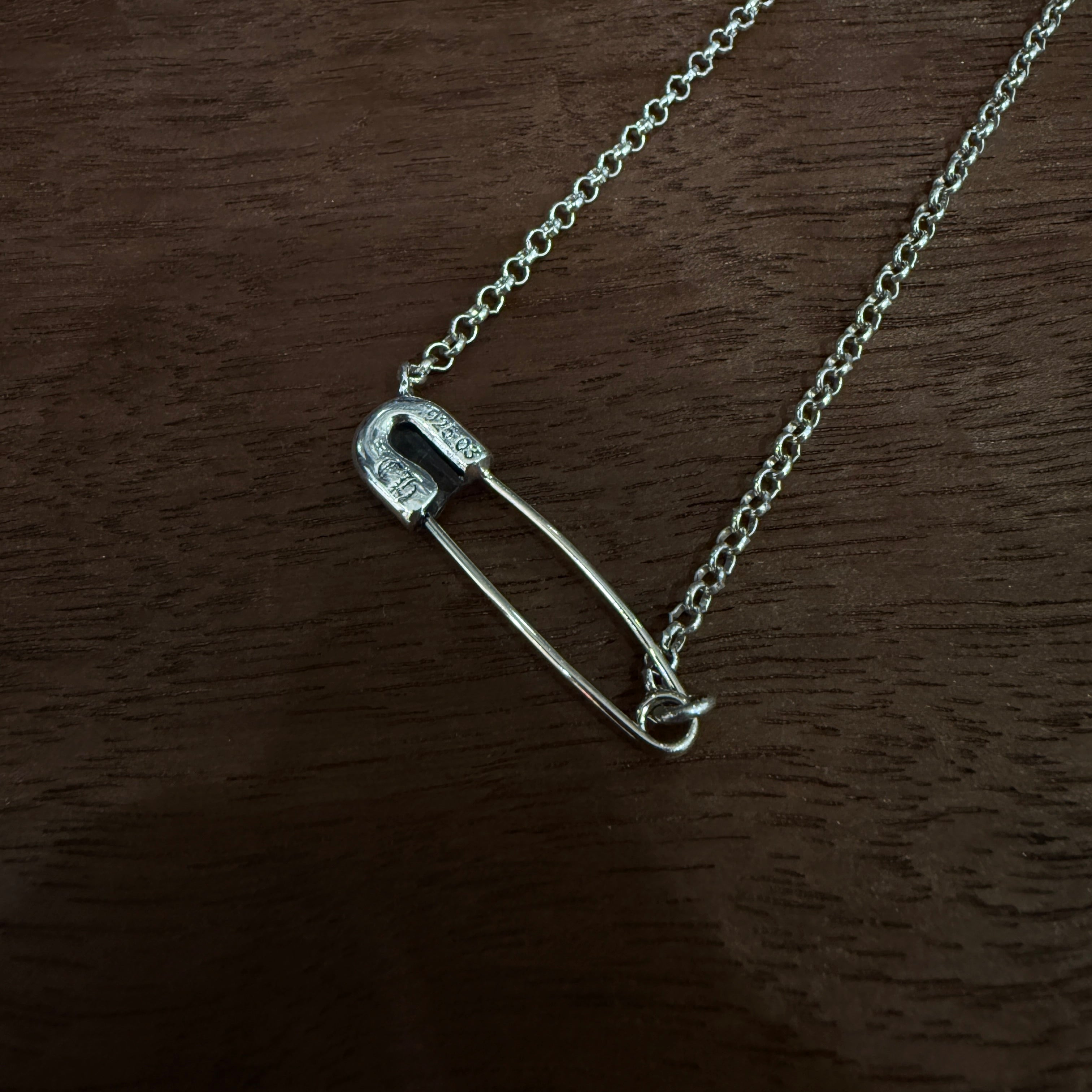 CHROME HEARTS Safety Pin Pendant Top 1 Diamond Roll Chain Necklace Size 16 Inch クロムハーツ セーフティピン 1ダイヤモンド ペンダントトップ ロールチェーン ネックレス サイズ16インチ