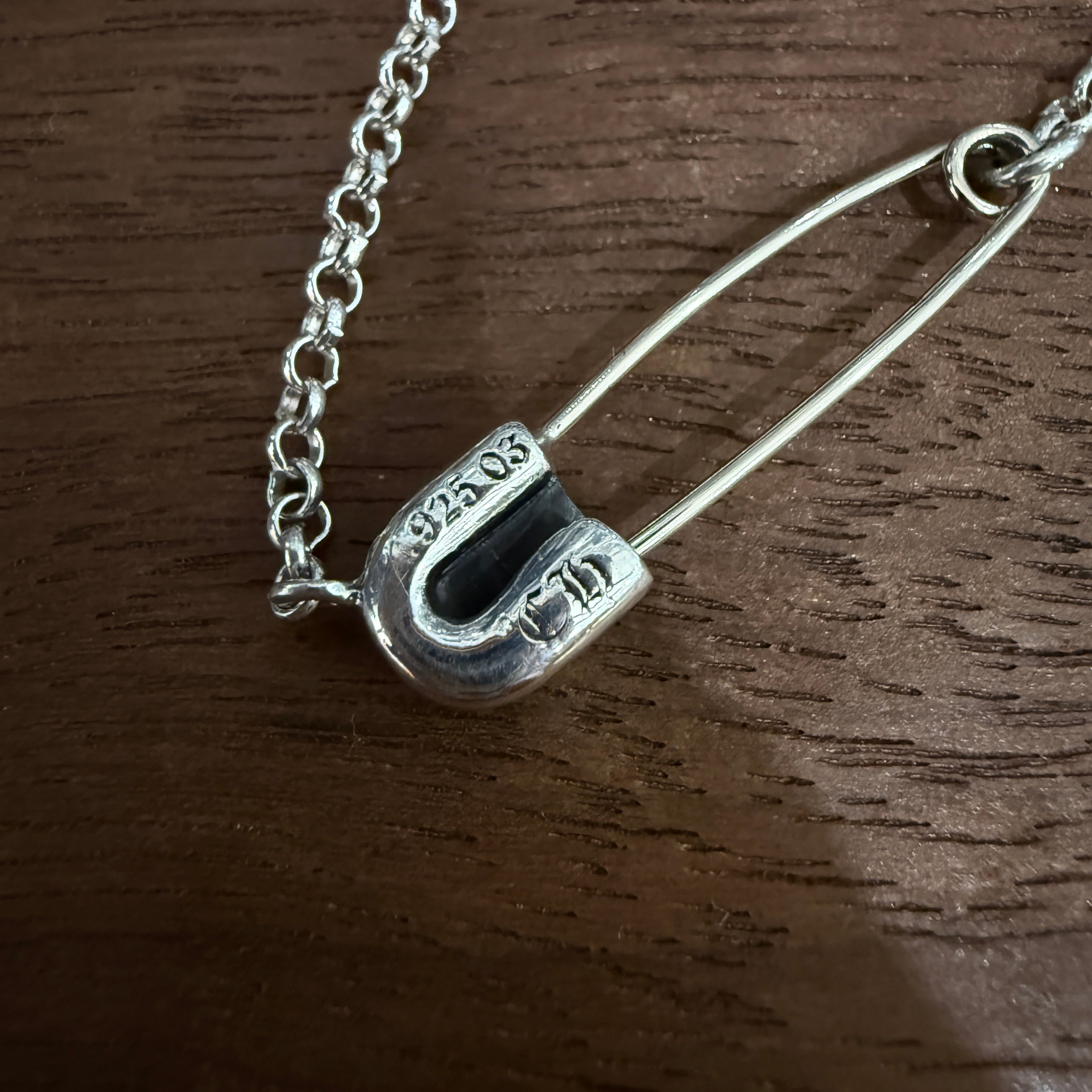 CHROME HEARTS Safety Pin Pendant Top 1 Diamond Roll Chain Necklace Size 16 Inch クロムハーツ セーフティピン 1ダイヤモンド ペンダントトップ ロールチェーン ネックレス サイズ16インチ