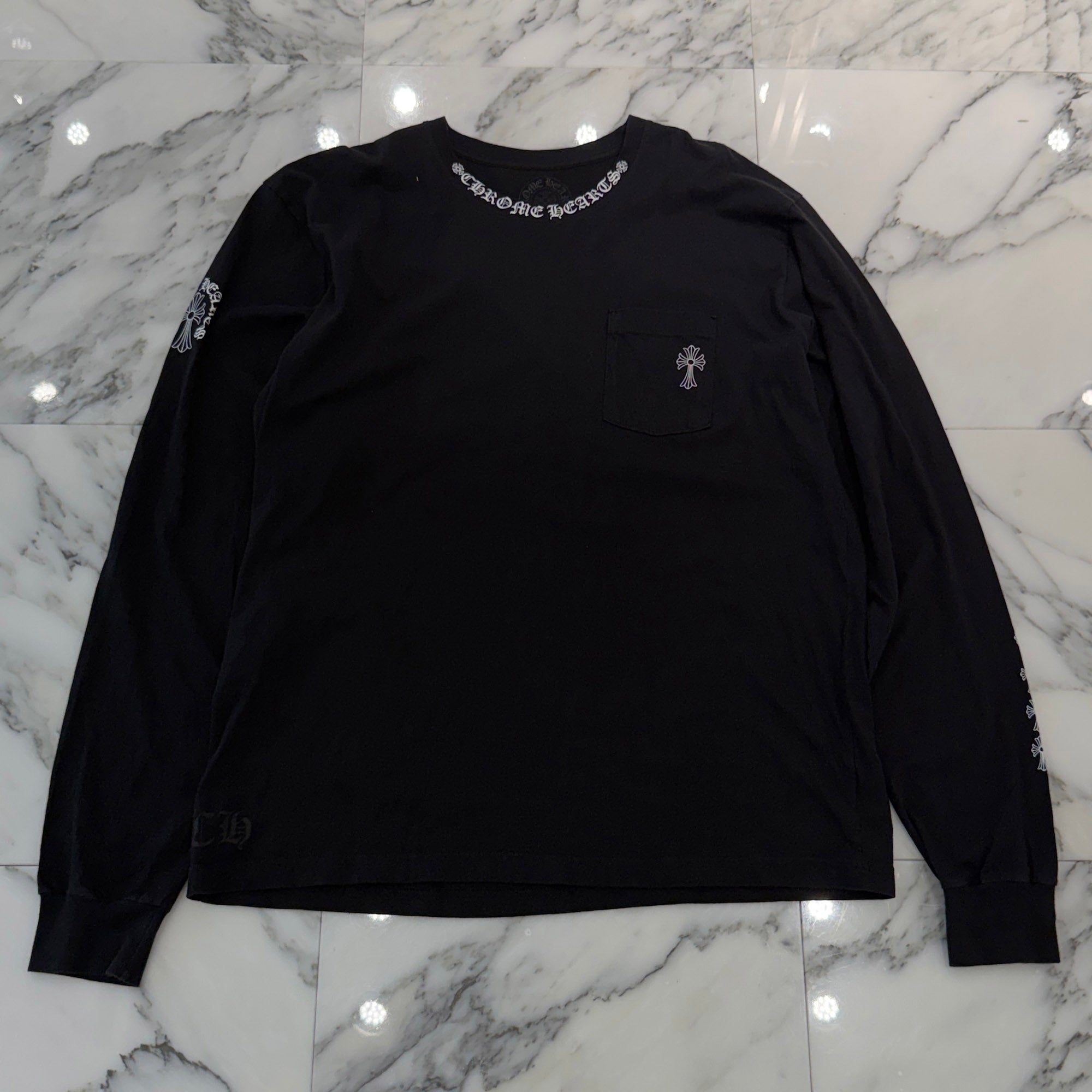 CHROME HEARTS Neck Logo Back & Arm CH Cross Print Long Sleeve Tee Size XXL クロムハーツ ネックロゴ バック＆アーム CHクロス プリント ロングスリーブ Tシャツ サイズXXL