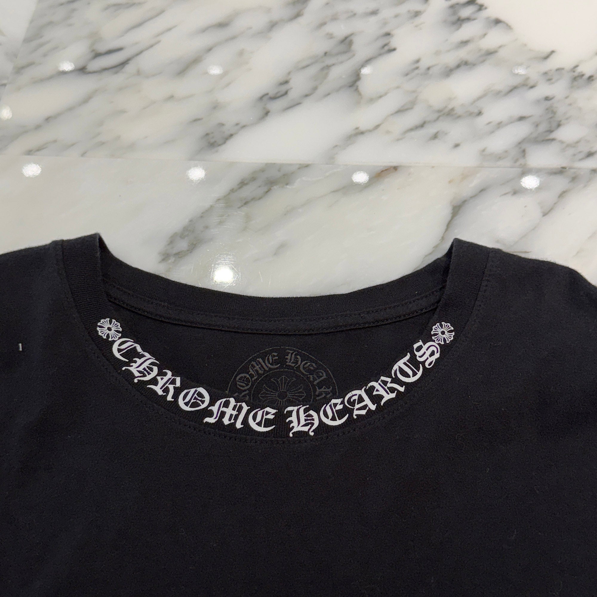 CHROME HEARTS Neck Logo Back & Arm CH Cross Print Long Sleeve Tee Size XXL クロムハーツ ネックロゴ バック＆アーム CHクロス プリント ロングスリーブ Tシャツ サイズXXL