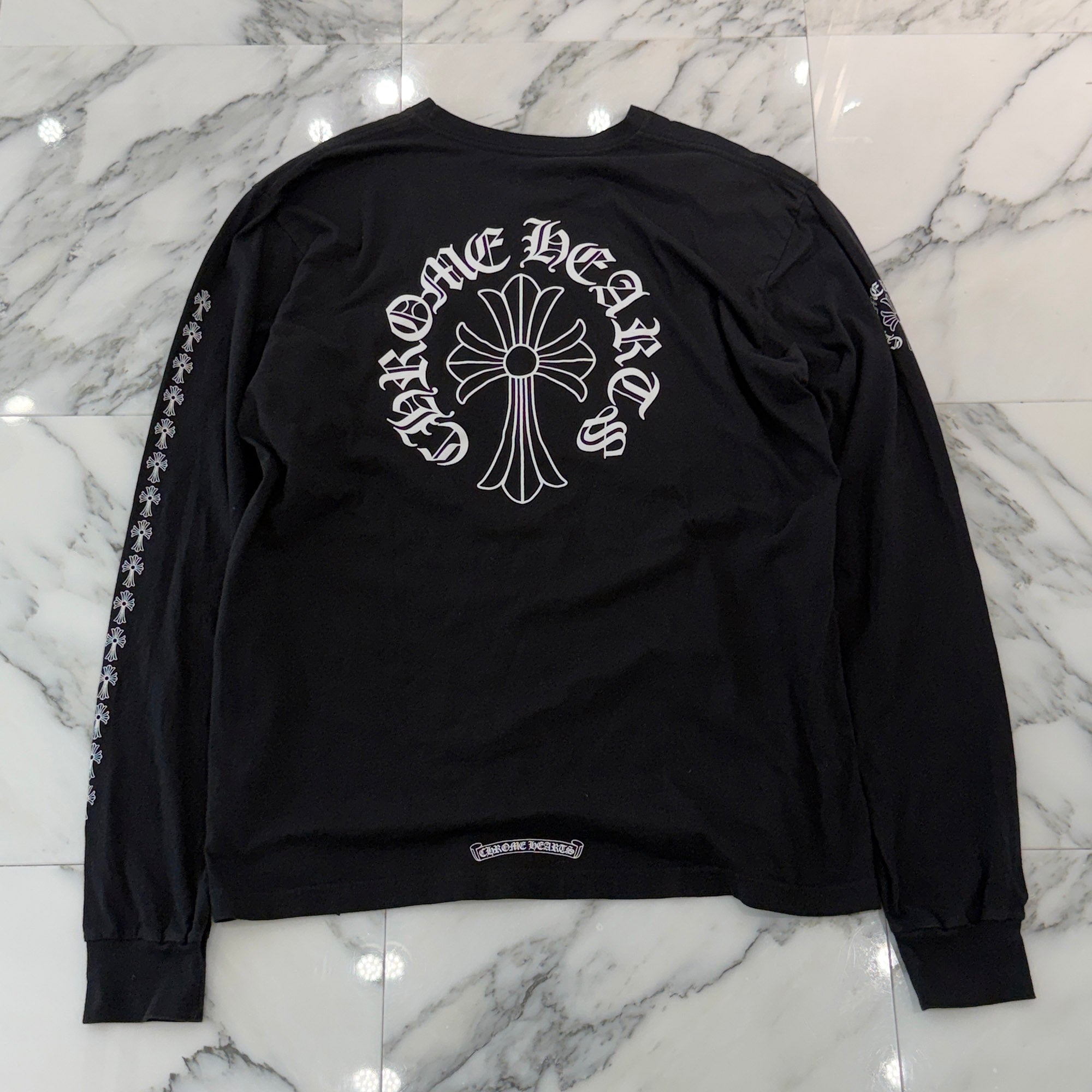 CHROME HEARTS Neck Logo Back & Arm CH Cross Print Long Sleeve Tee Size XXL クロムハーツ ネックロゴ バック＆アーム CHクロス プリント ロングスリーブ Tシャツ サイズXXL