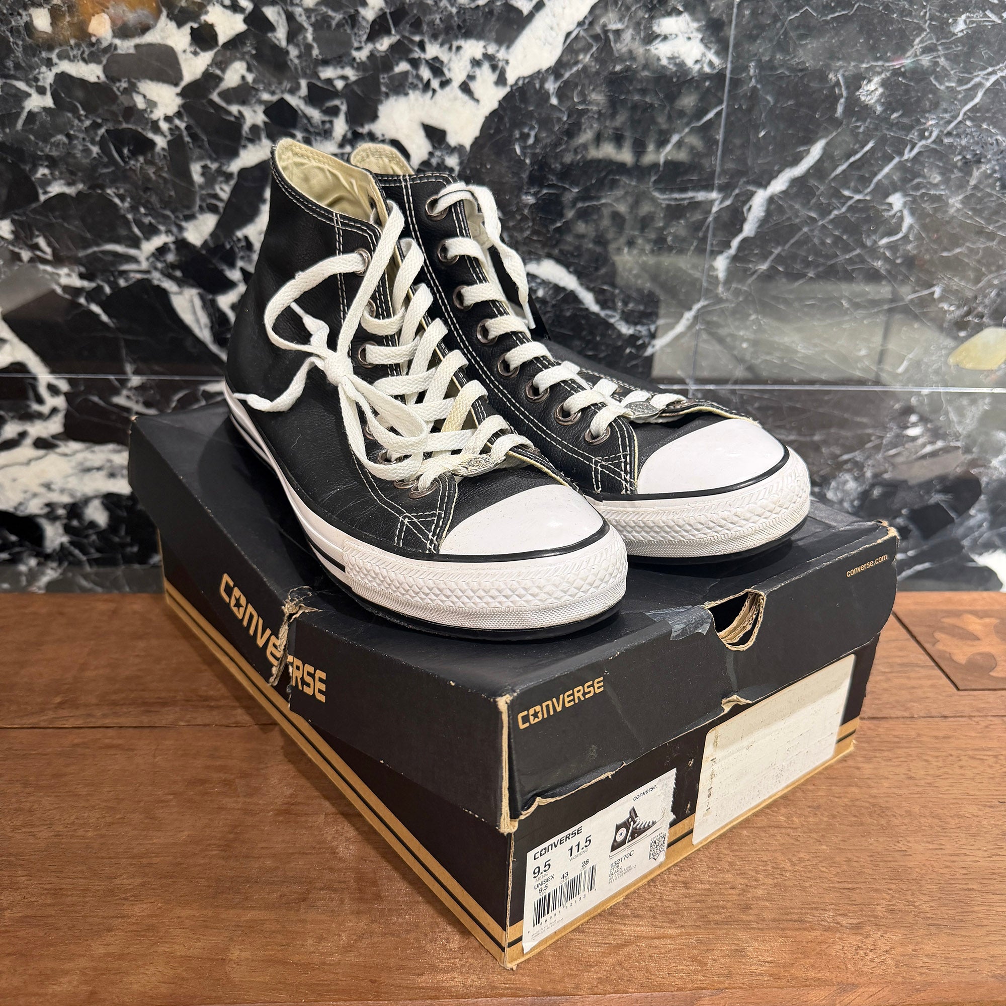 CHROME HEARTS × CONVERSE ALL STAR Cross Leather Patch Canvas High Cut Sneakers Size 9.5 (約28cm) クロムハーツ × コンバース オールスター クロスレザーパッチ キャンバス ハイカットスニーカー サイズ 9.5 (約28cm)