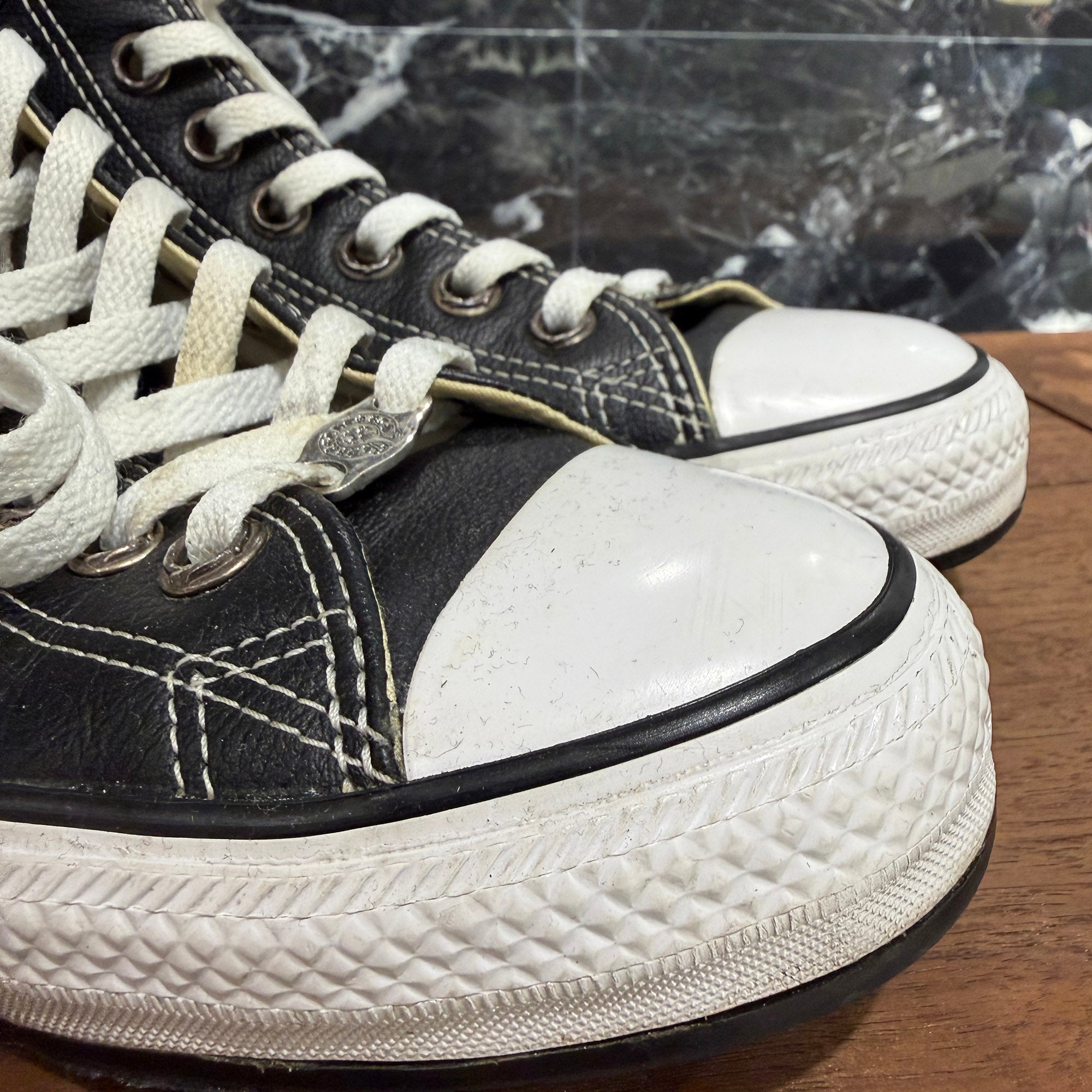 CHROME HEARTS × CONVERSE ALL STAR Cross Leather Patch Canvas High Cut Sneakers Size 9.5 (約28cm) クロムハーツ × コンバース オールスター クロスレザーパッチ キャンバス ハイカットスニーカー サイズ 9.5 (約28cm)