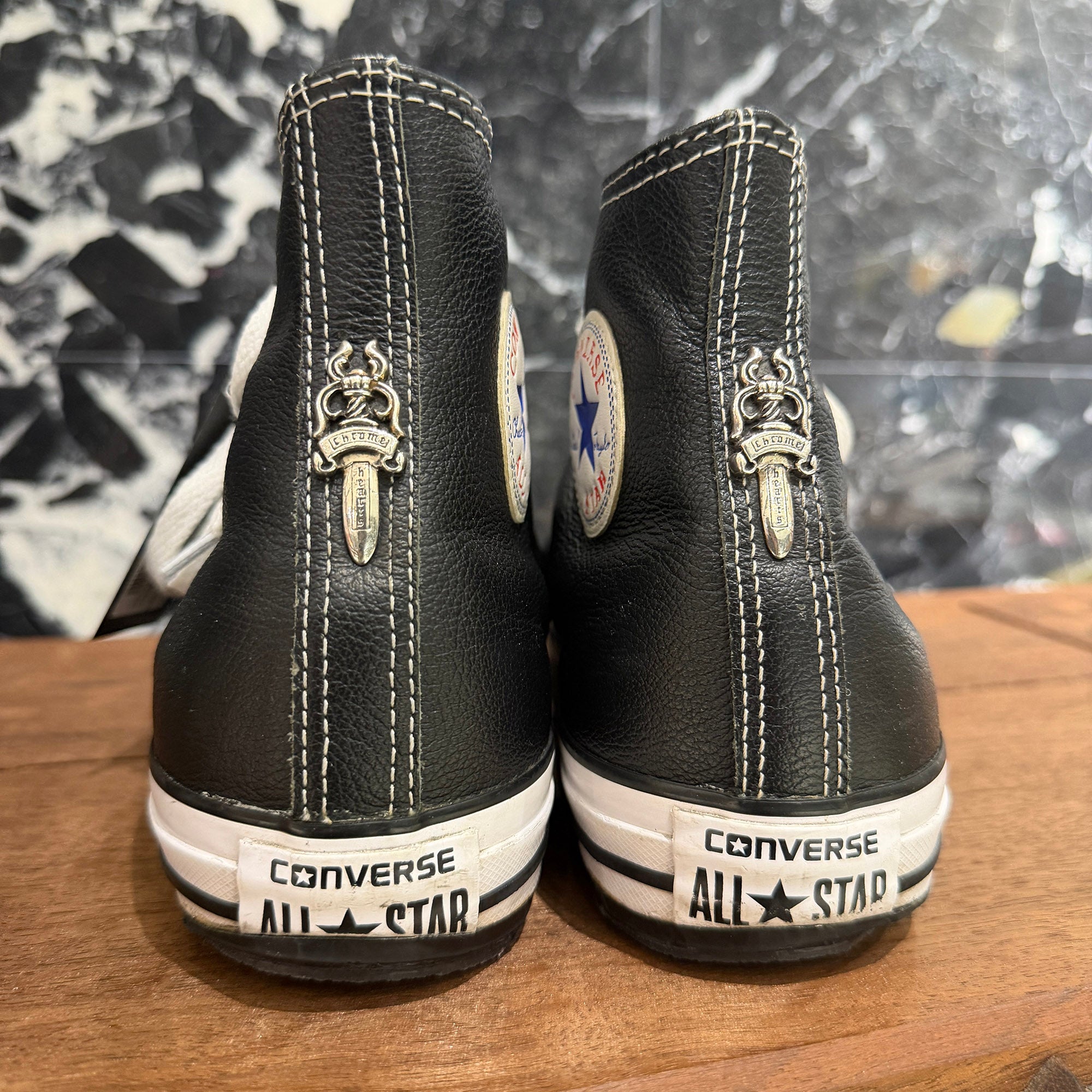 CHROME HEARTS × CONVERSE ALL STAR Cross Leather Patch Canvas High Cut Sneakers Size 9.5 (約28cm) クロムハーツ × コンバース オールスター クロスレザーパッチ キャンバス ハイカットスニーカー サイズ 9.5 (約28cm)