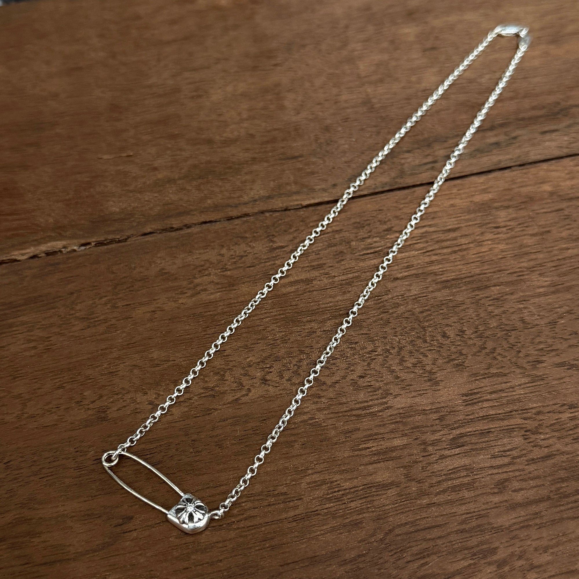 CHROME HEARTS Safety Pin Pendant Top 1 Diamond Roll Chain Necklace Size 18 Inch クロムハーツ セーフティピン 1ダイヤモンド ペンダントトップ ロールチェーン ネックレス サイズ18インチ