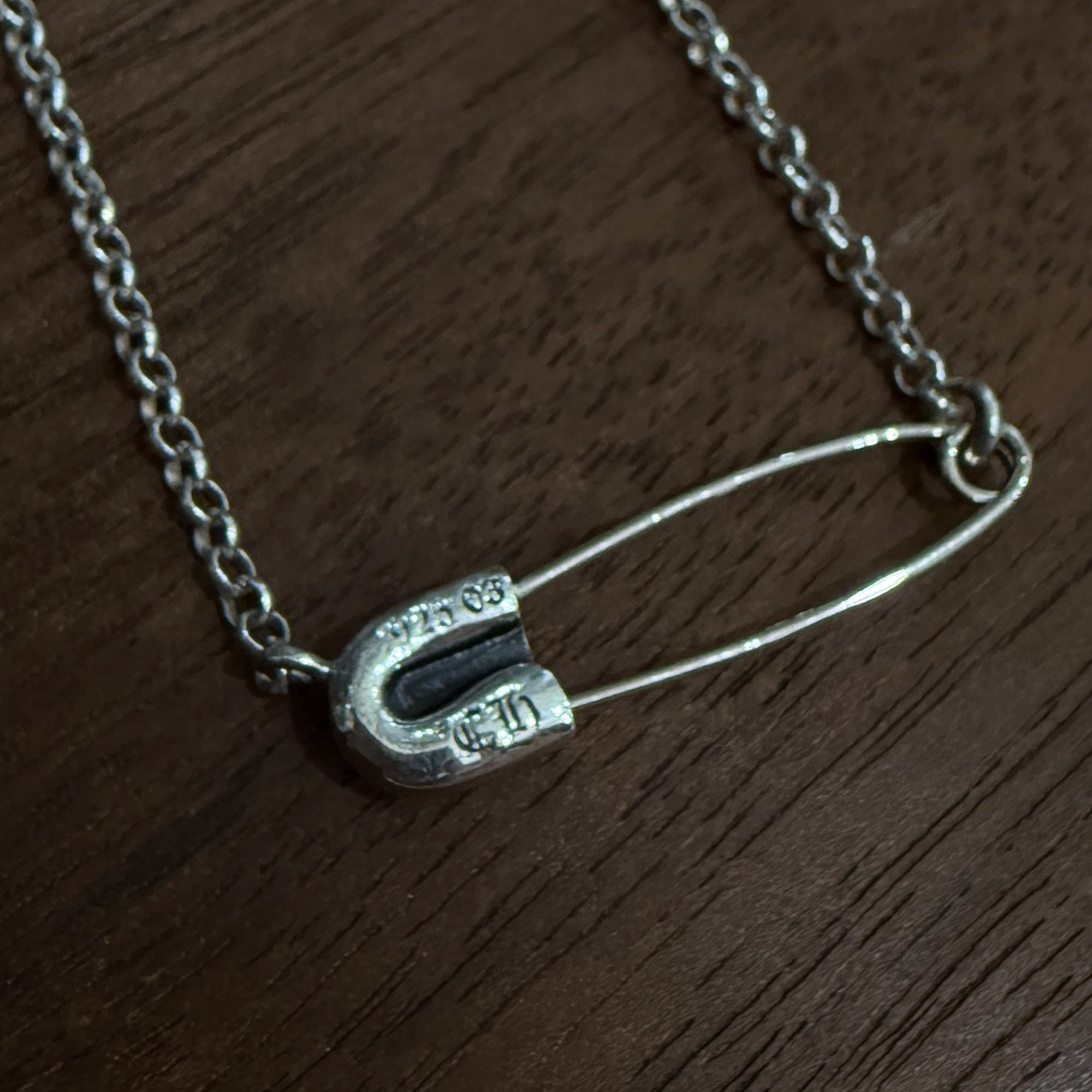 CHROME HEARTS Safety Pin Pendant Top 1 Diamond Roll Chain Necklace Size 18 Inch クロムハーツ セーフティピン 1ダイヤモンド ペンダントトップ ロールチェーン ネックレス サイズ18インチ