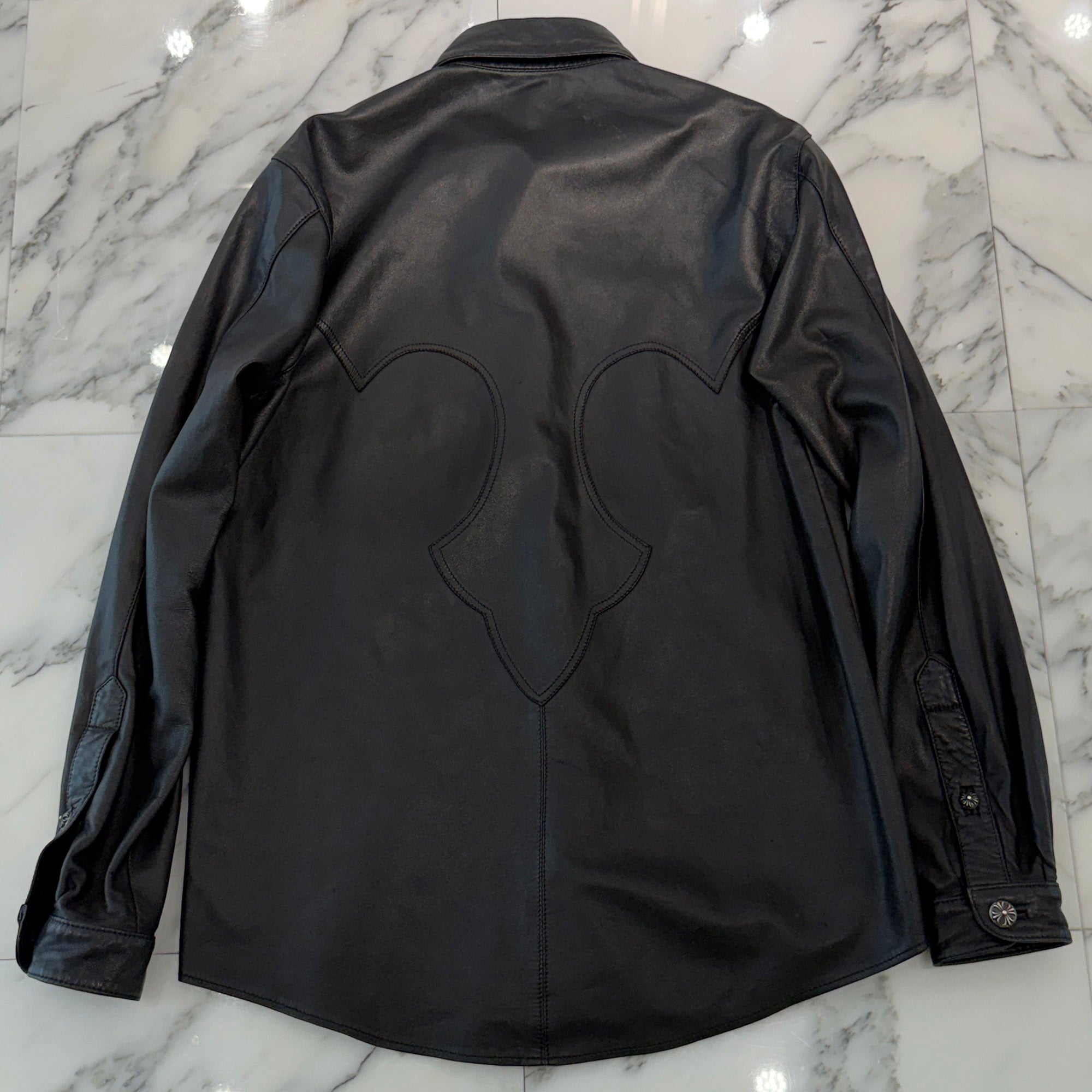 CHROME HEARTS Leather Cross Patch Cross Ball Button Leather Shirt クロムハーツ レザークロスパッチ クロスボールボタン レザーシャツ