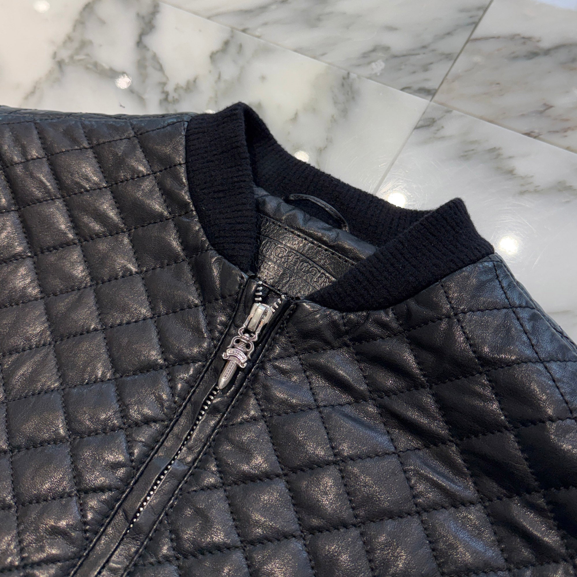 CHROME HEARTS Dagger Zip Quilting Leather Jacket Size M クロムハーツ ダガージップ キルティング レザージャケット サイズM