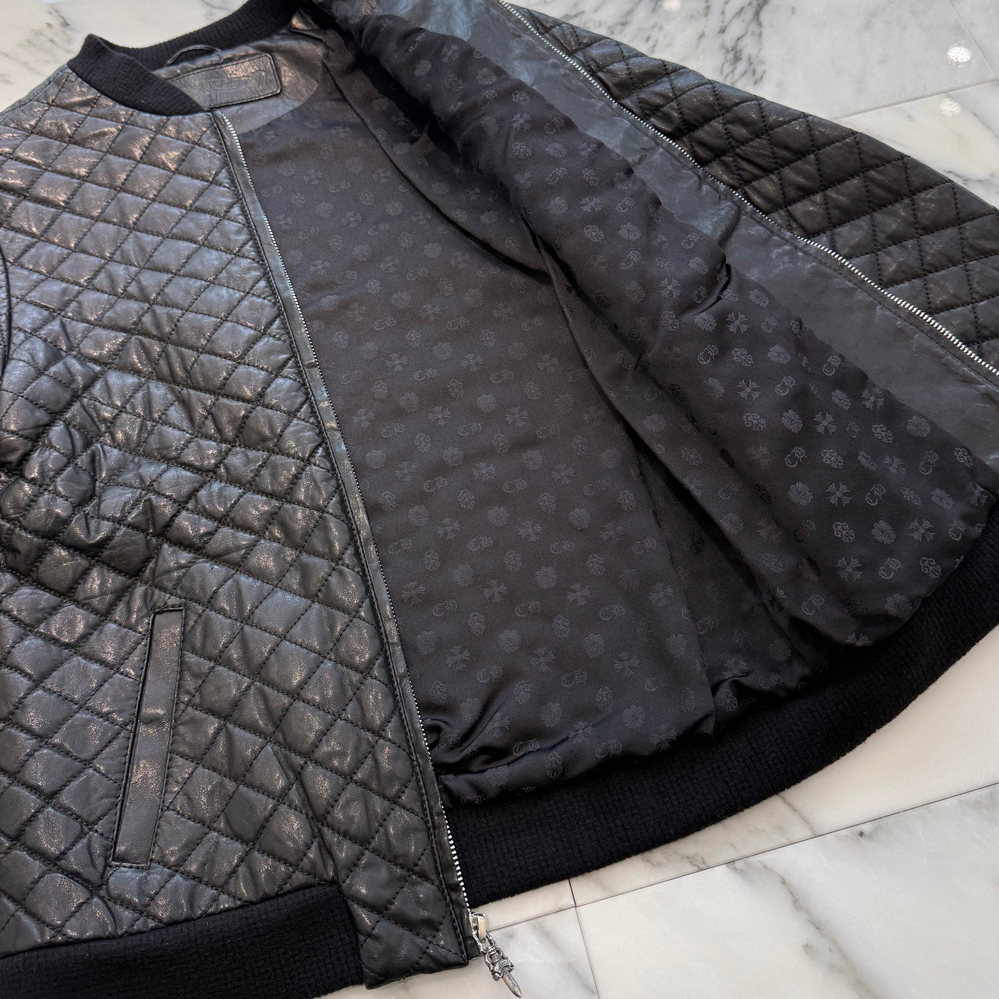 CHROME HEARTS Dagger Zip Quilting Leather Jacket Size M クロムハーツ ダガージップ キルティング レザージャケット サイズM
