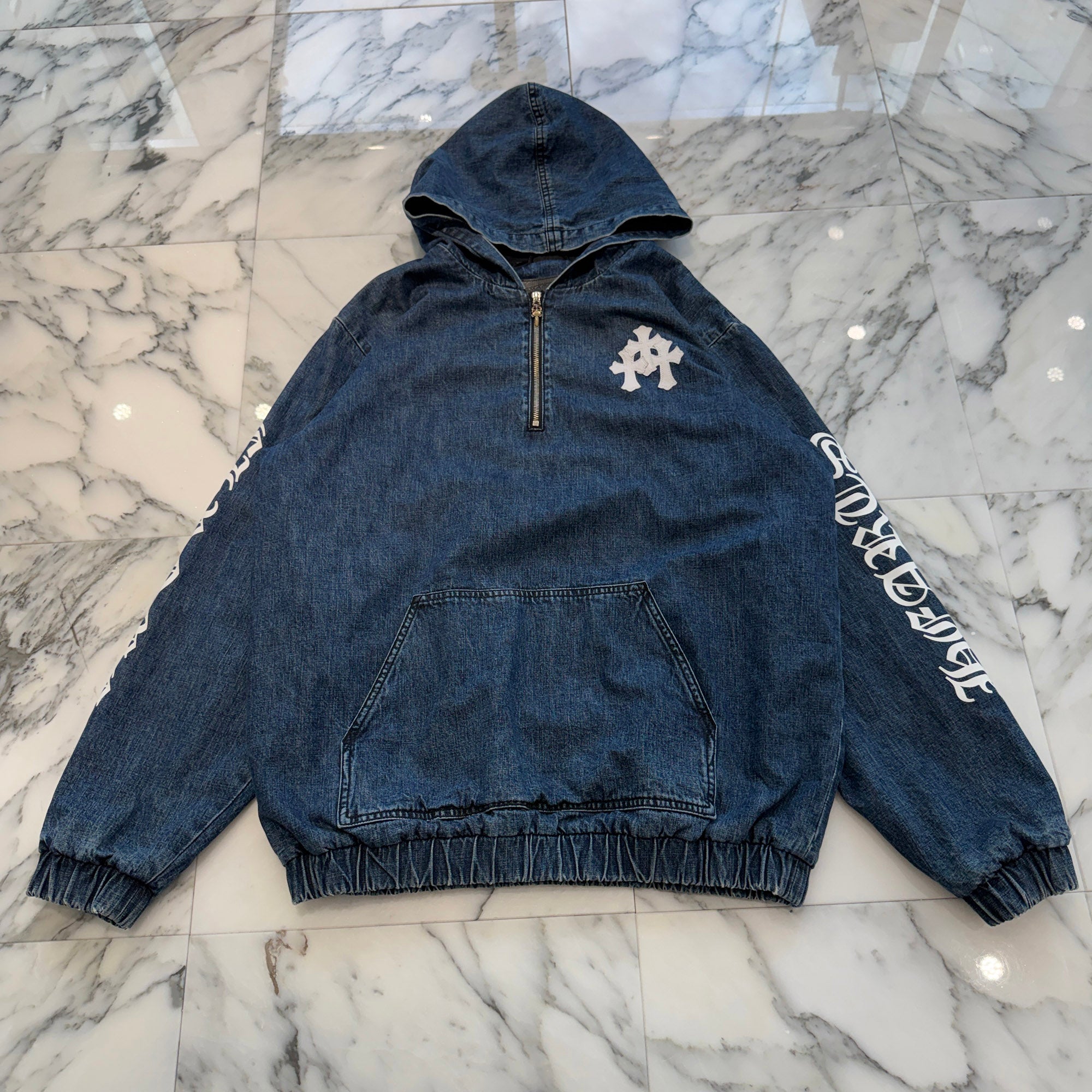 CHROME HEARTS 2024AW Leather Cemetery Triple Cross Denim Anorak Jacket Size M クロムハーツ レザーセメタリートリプルクロス デニム アノラック ジャケット サイズM