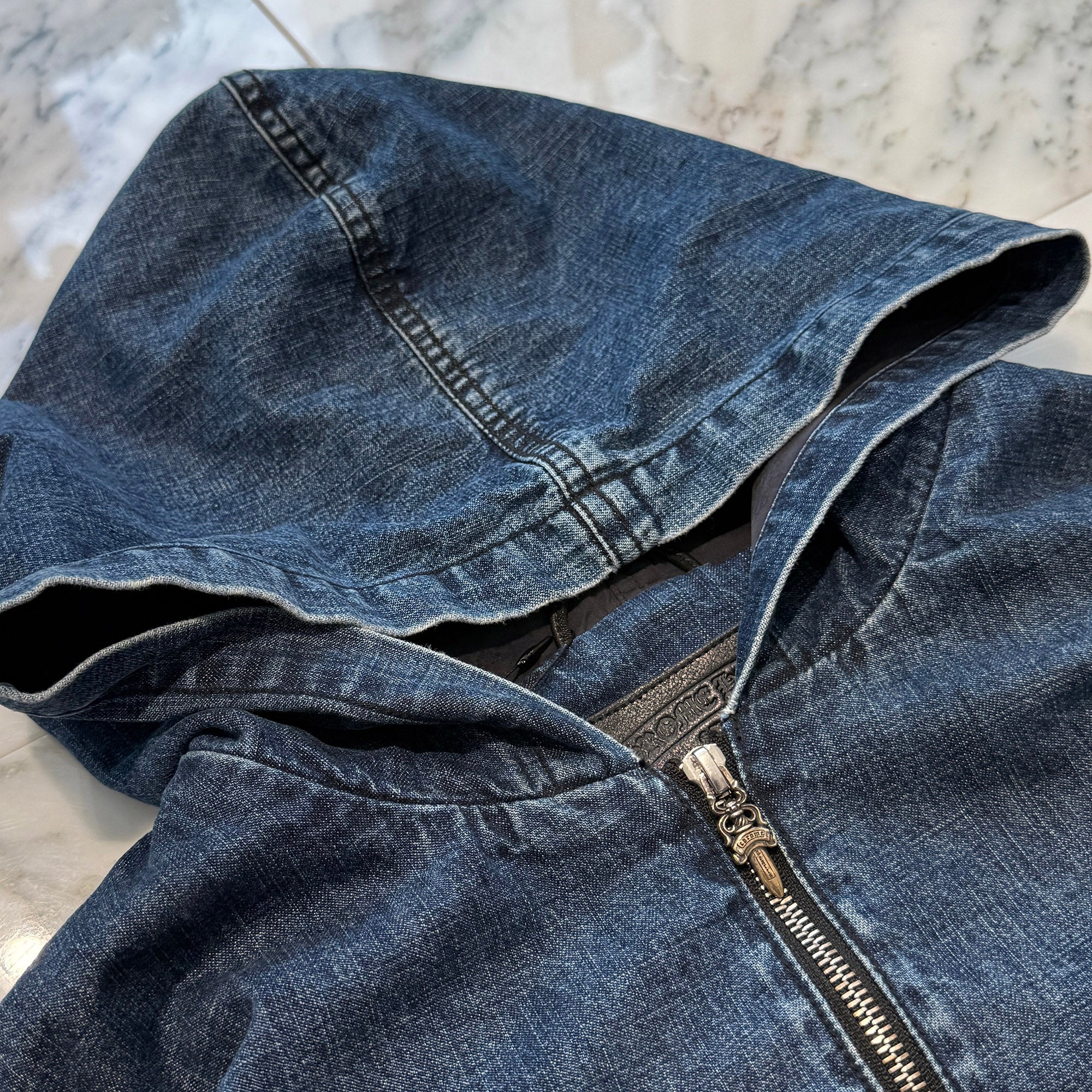 CHROME HEARTS 2024AW Leather Cemetery Triple Cross Denim Anorak Jacket Size M クロムハーツ レザーセメタリートリプルクロス デニム アノラック ジャケット サイズM
