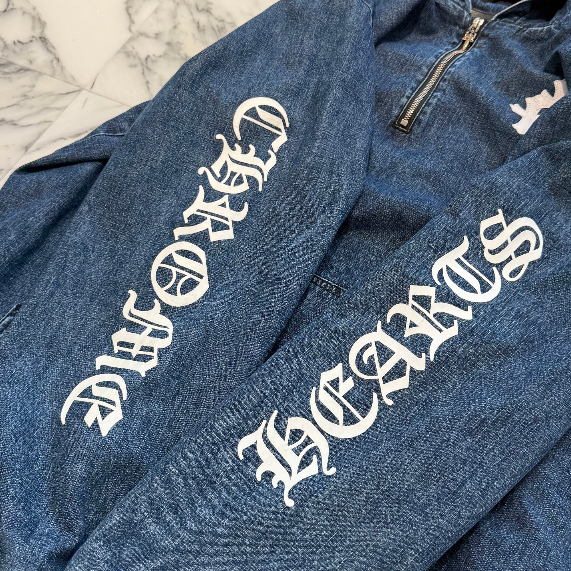 CHROME HEARTS 2024AW Leather Cemetery Triple Cross Denim Anorak Jacket Size M クロムハーツ レザーセメタリートリプルクロス デニム アノラック ジャケット サイズM