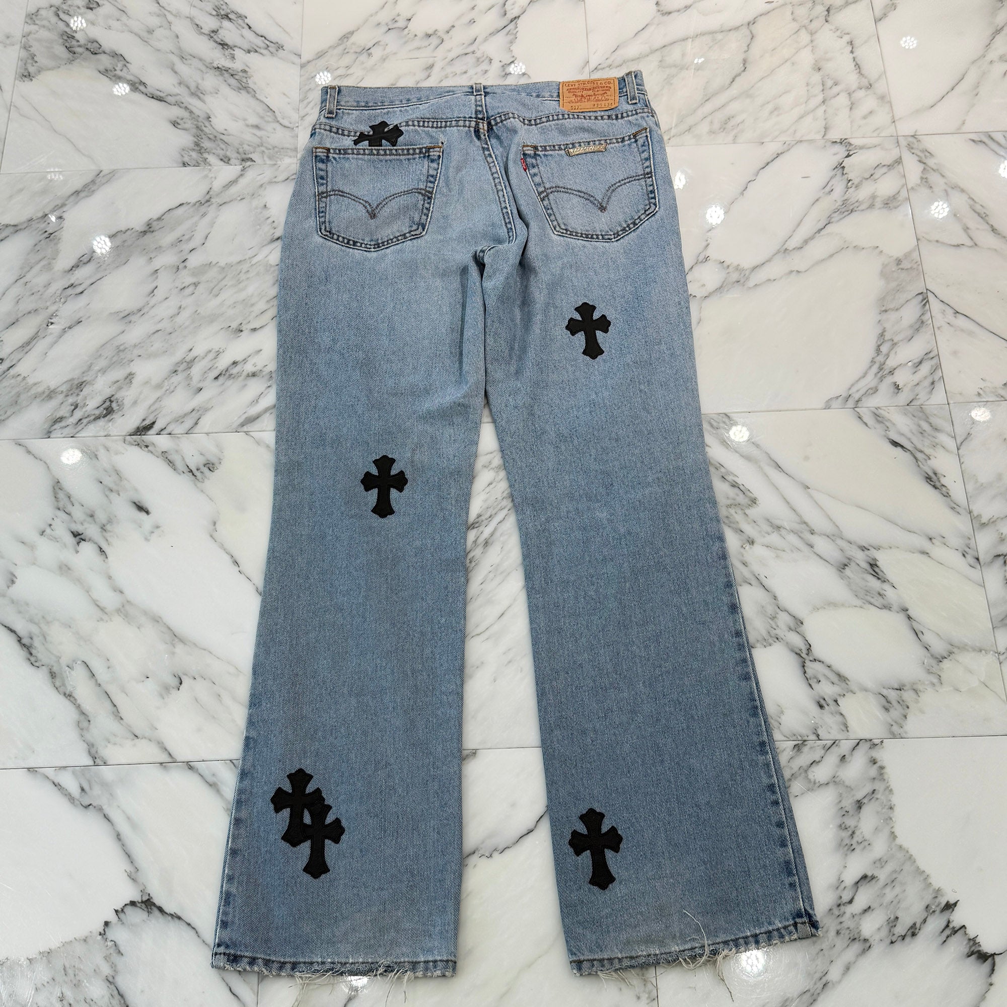 CHROME HEARTS × Levi's 517 VNTG Cross Leather Patch Denim Pants Size 34 クロムハーツ × リーバイス 517 ヴィンテージ クロスレザーパッチ デニムパンツ サイズ34