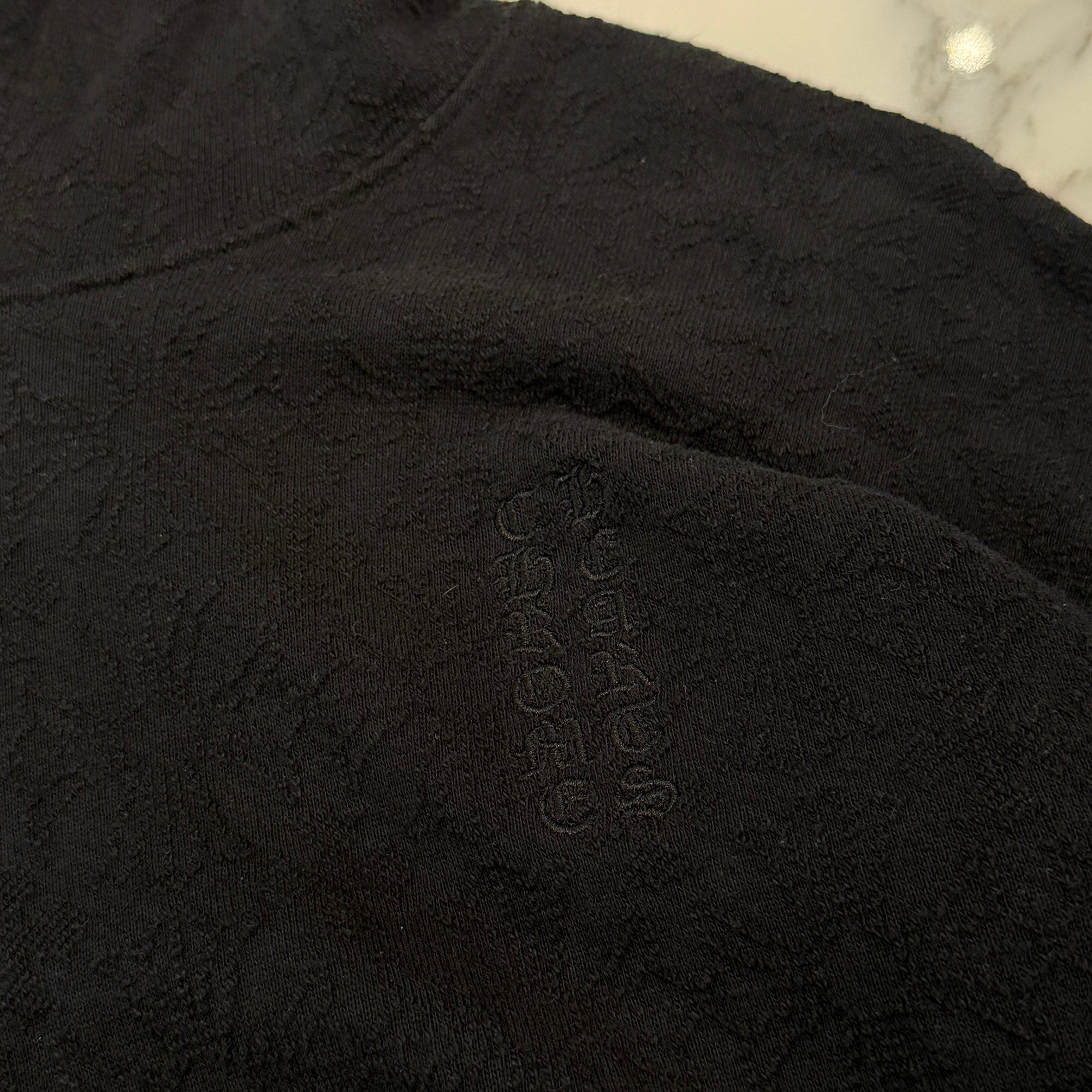 CHROME HEARTS Y NOT Tonal Monogram Cross Vertical Logo Pullover Hoodie Shirt Size M  クロムハーツ ワイノット トーナルモノグラムクロス ヴァーティカルロゴ プルオーバーフーディ サイズM