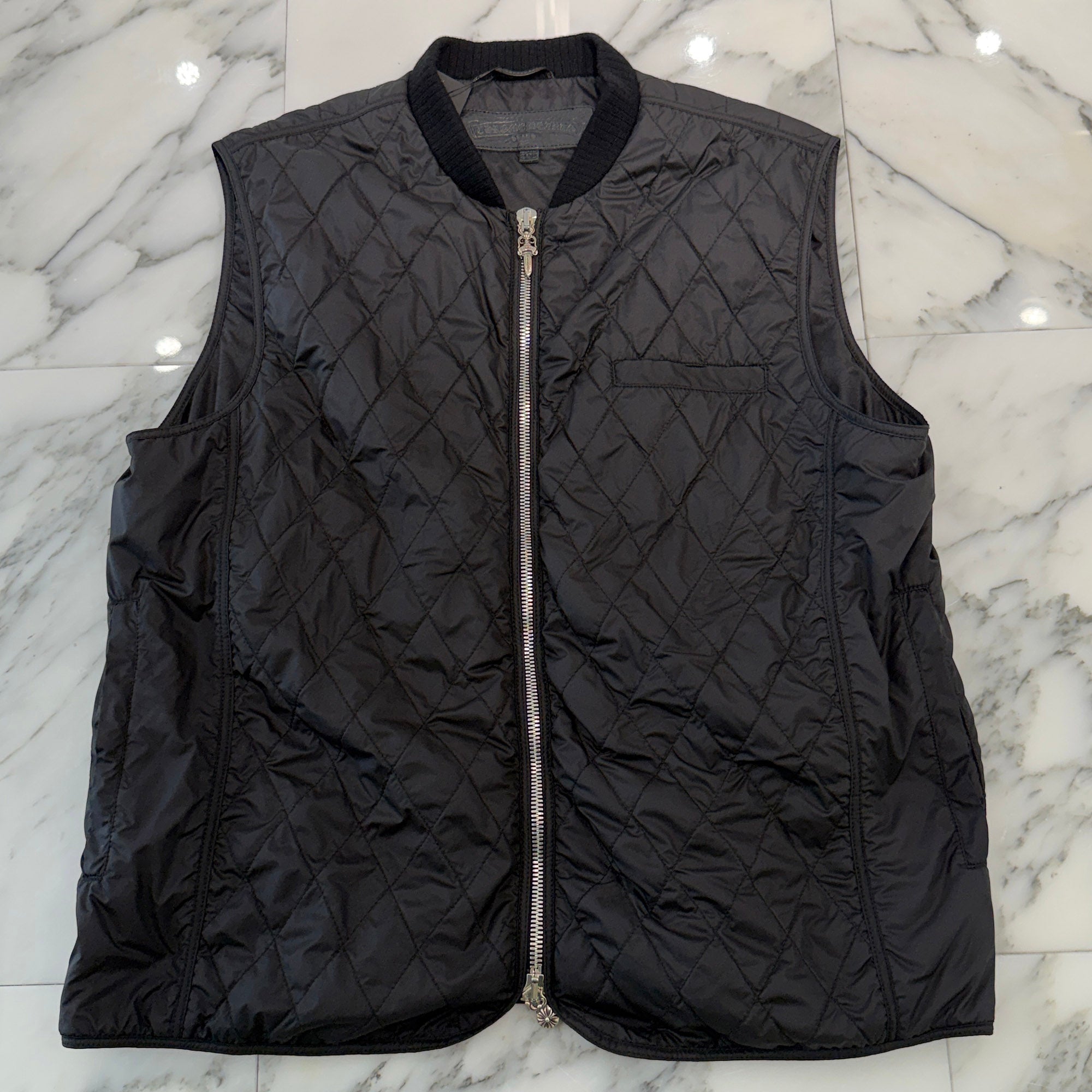 CHROME HEARTS Papa Leather Cross Patch Quilting Vest Size XL クロムハーツ パパ レザークロスパッチ ベスト サイズXL