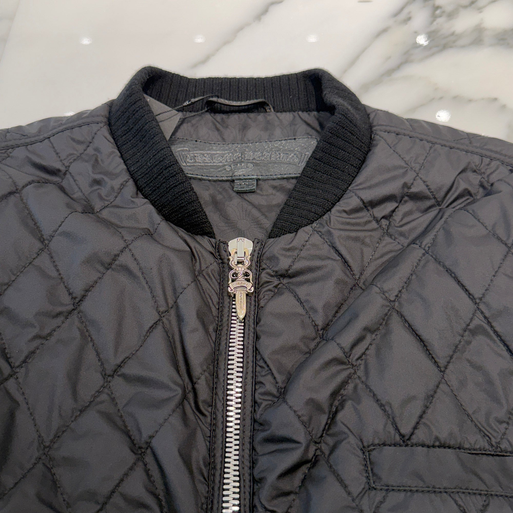 CHROME HEARTS Papa Leather Cross Patch Quilting Vest Size XL クロムハーツ パパ レザークロスパッチ ベスト サイズXL