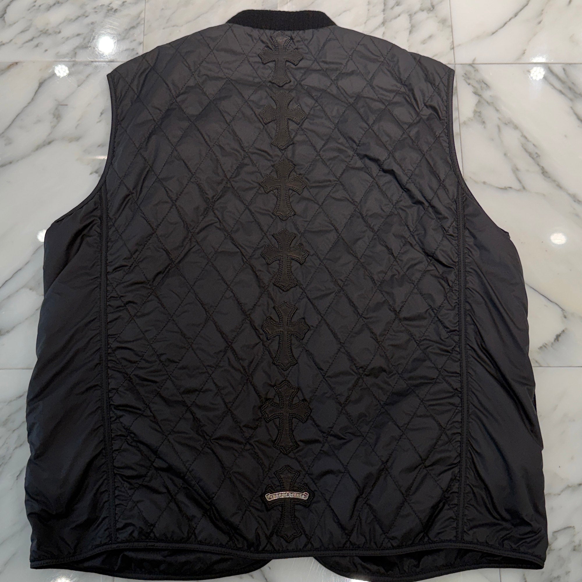 CHROME HEARTS Papa Leather Cross Patch Quilting Vest Size XL クロムハーツ パパ レザークロスパッチ ベスト サイズXL