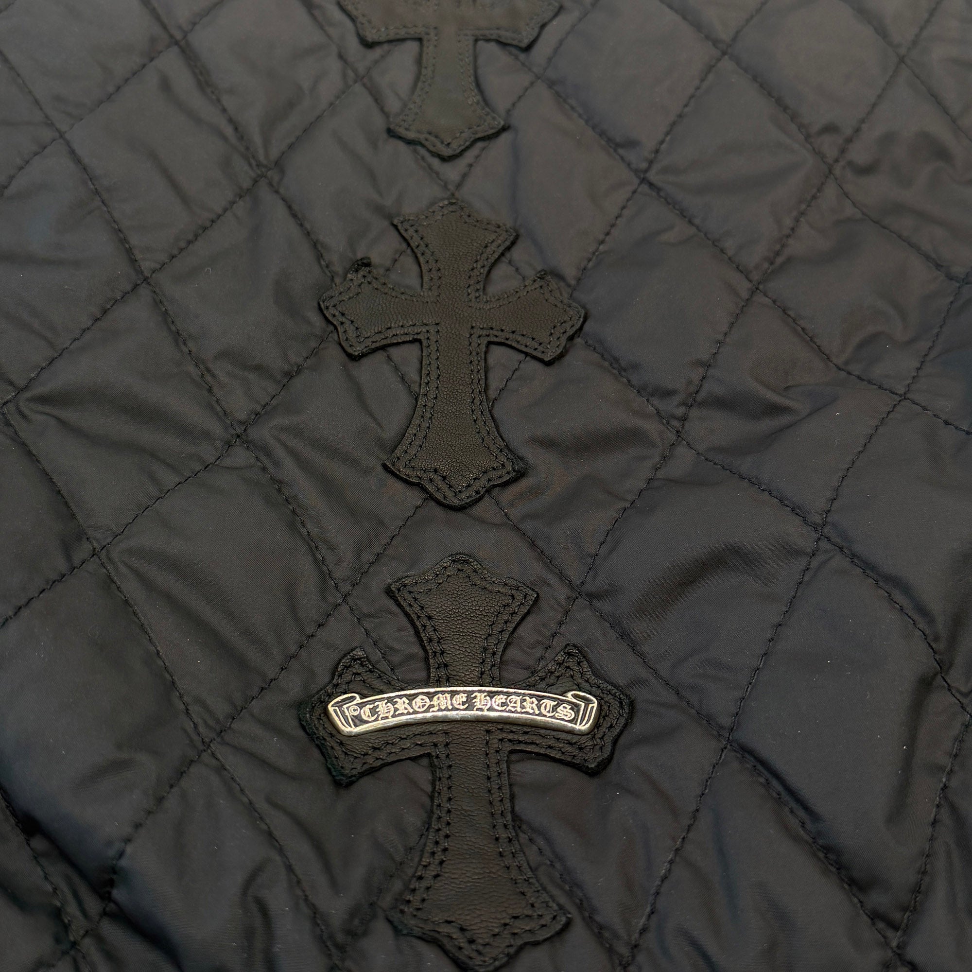 CHROME HEARTS Papa Leather Cross Patch Quilting Vest Size XL クロムハーツ パパ レザークロスパッチ ベスト サイズXL