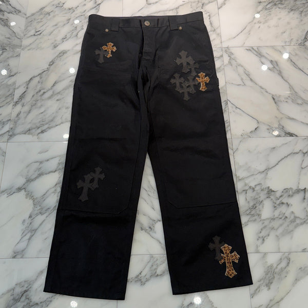 CHROME HEARTS Multi Leather Patch Carpenter Cross Ball Button Pants Size 36 クロムハーツ マルチレザーパッチ カーペンター クロスボールボタン パンツ サイズ36