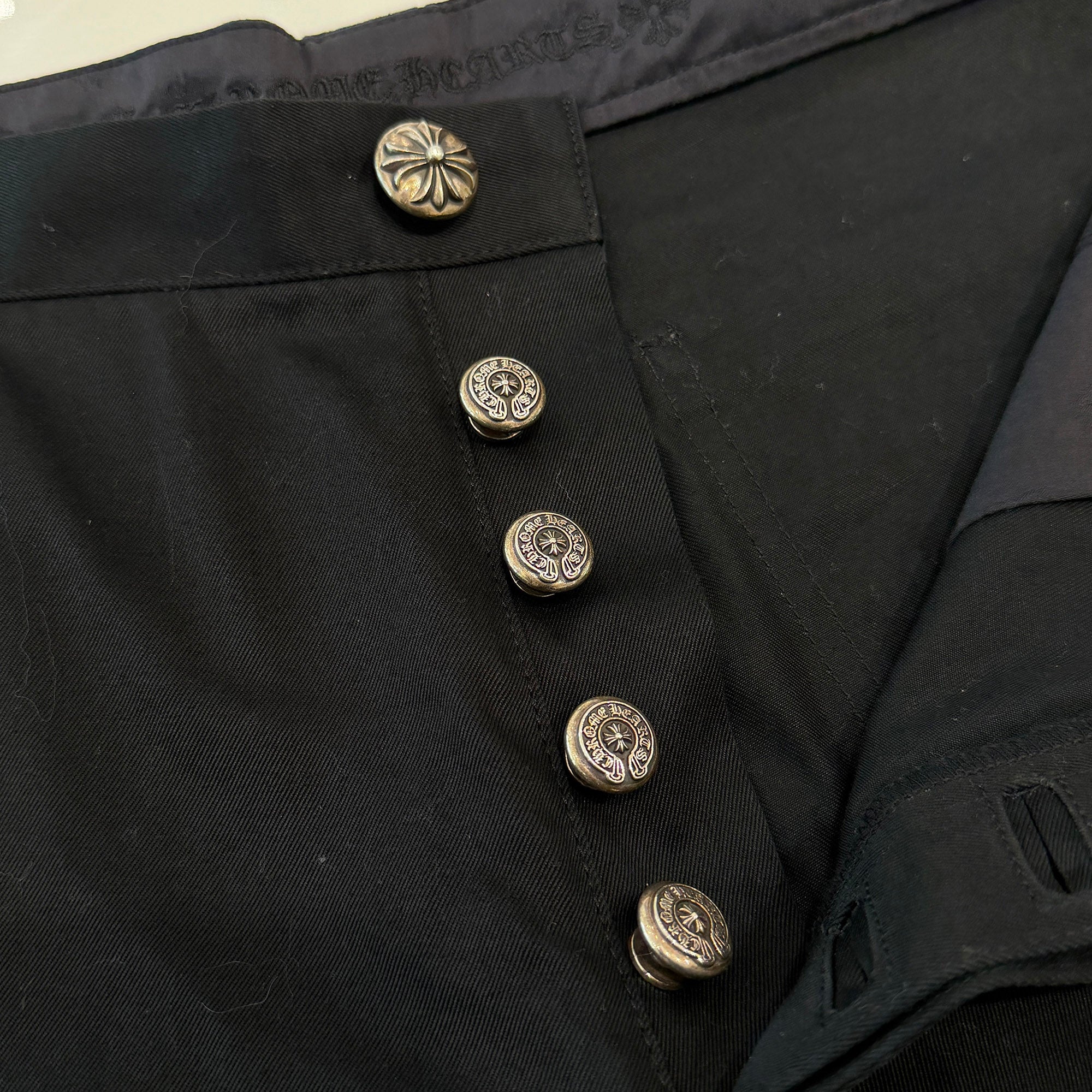 CHROME HEARTS Multi Leather Patch Carpenter Cross Ball Button Pants Size 36 クロムハーツ マルチレザーパッチ カーペンター クロスボールボタン パンツ サイズ36