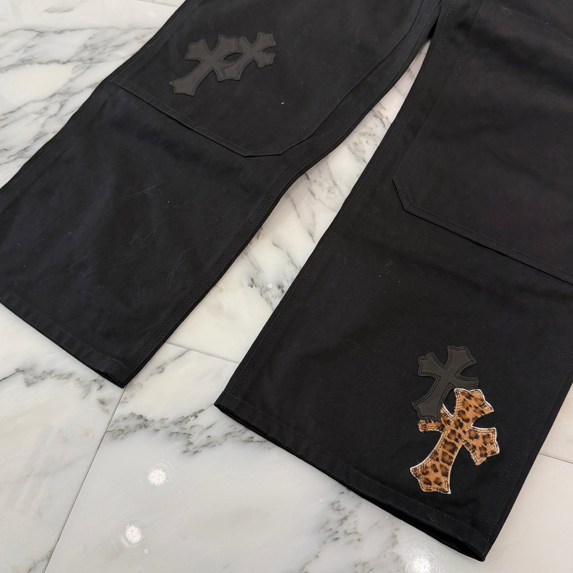 CHROME HEARTS Multi Leather Patch Carpenter Cross Ball Button Pants Size 36 クロムハーツ マルチレザーパッチ カーペンター クロスボールボタン パンツ サイズ36