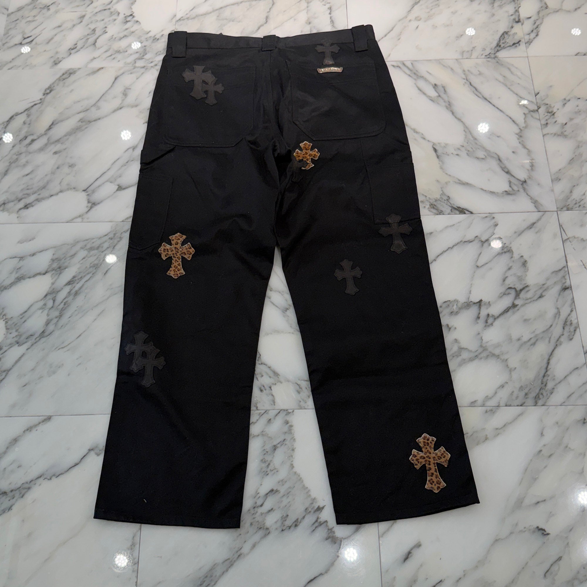CHROME HEARTS Multi Leather Patch Carpenter Cross Ball Button Pants Size 36 クロムハーツ マルチレザーパッチ カーペンター クロスボールボタン パンツ サイズ36